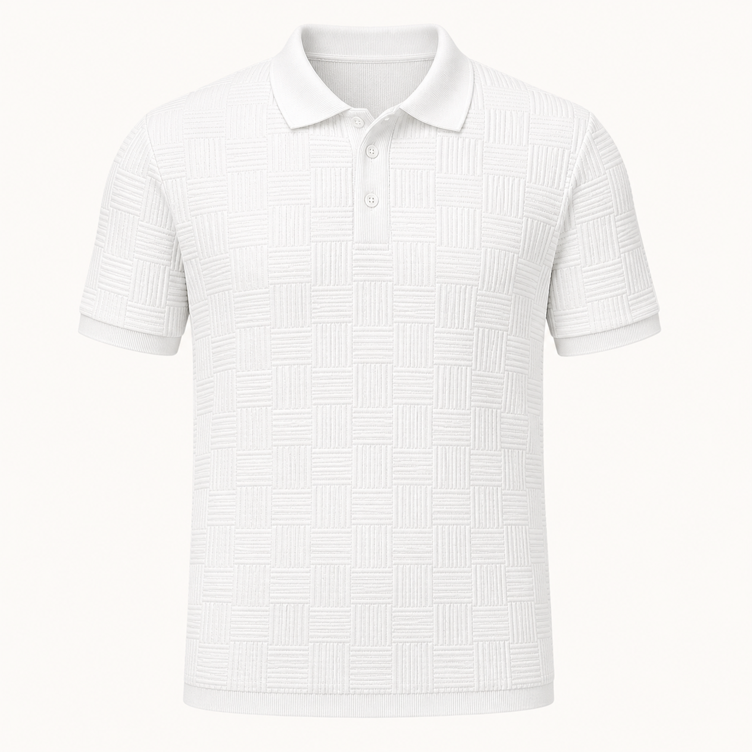 Men's textured knit polo - White