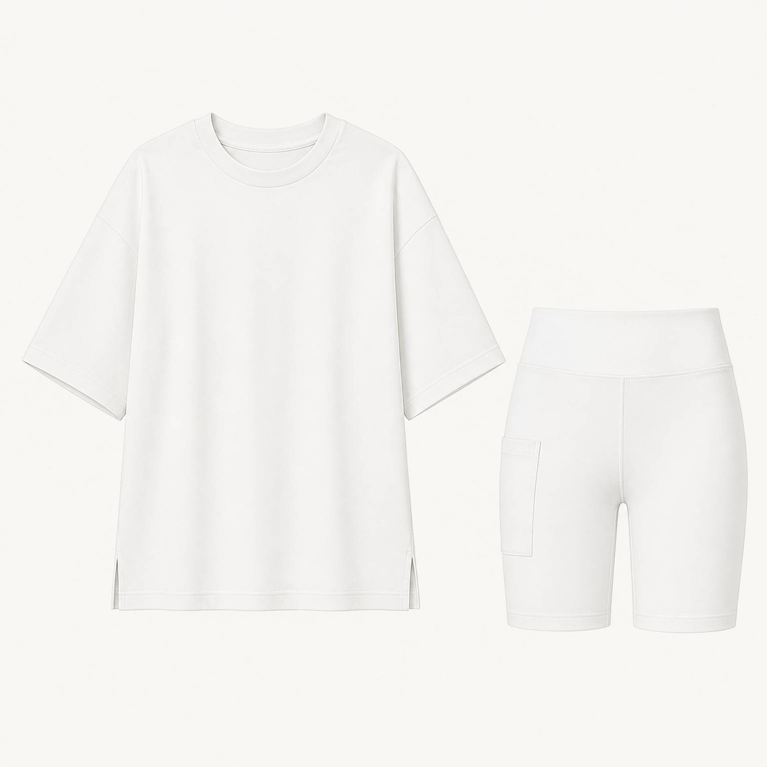 White independently generated matching oversized tee and biker shorts SKU