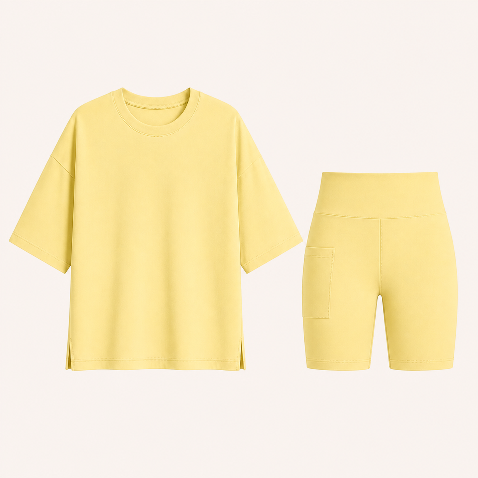 Yellow matching oversized tee and biker shorts SKU