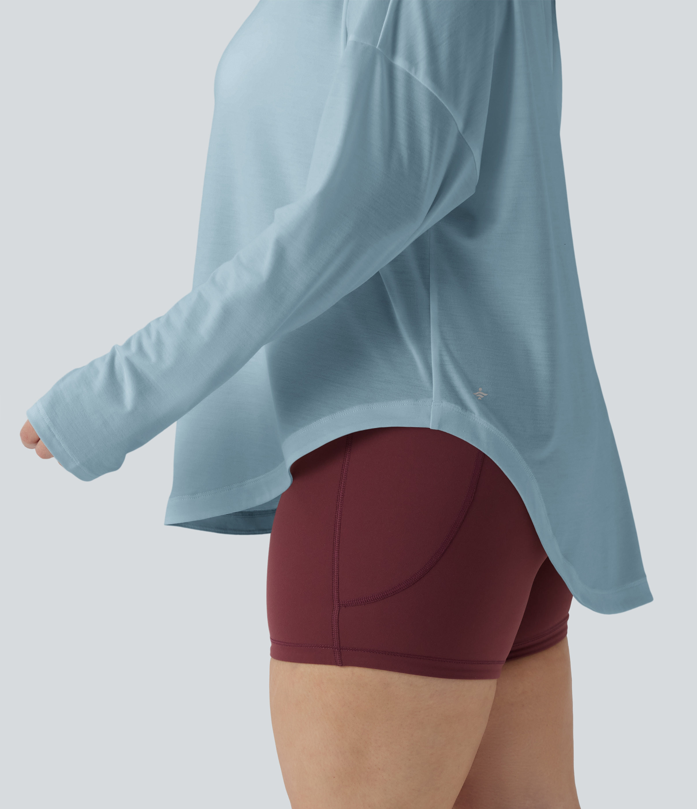 One Shoulder Long Sleeve Thumb Hole Curved Hem High Low Quick Dry Yoga Sports Top-Built-in Bra - Angel Falls