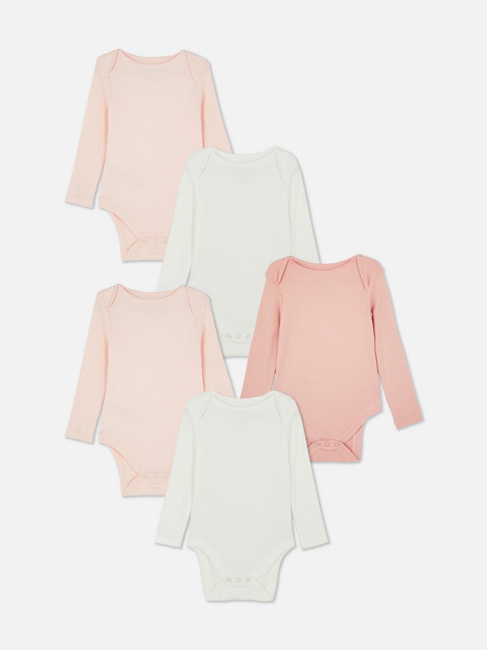 0-36mths | 5pk Long Sleeve Bodysuits - Pink