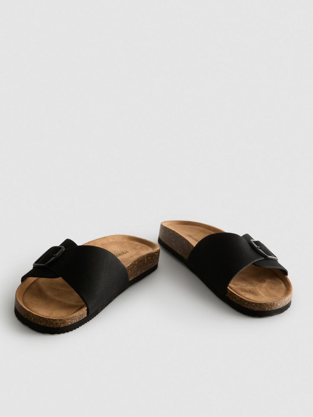 Buckle Strap Mule Sandals - Black