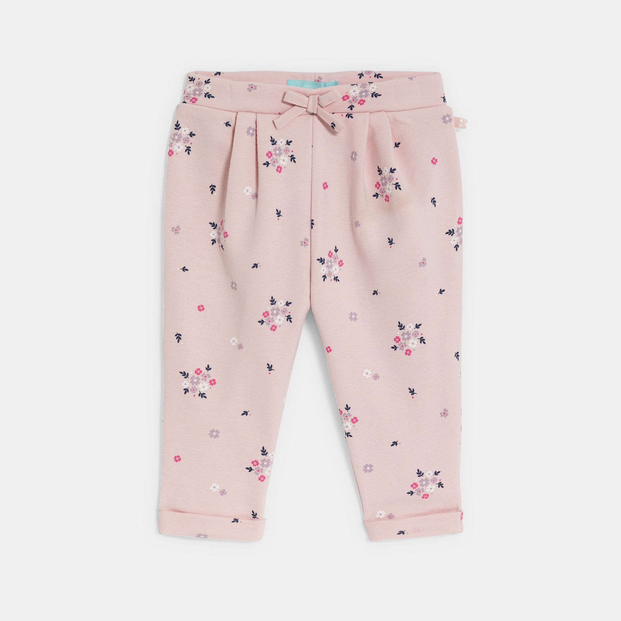 Pantalon molleton fleuri vert bébé fille - Imprimé rose