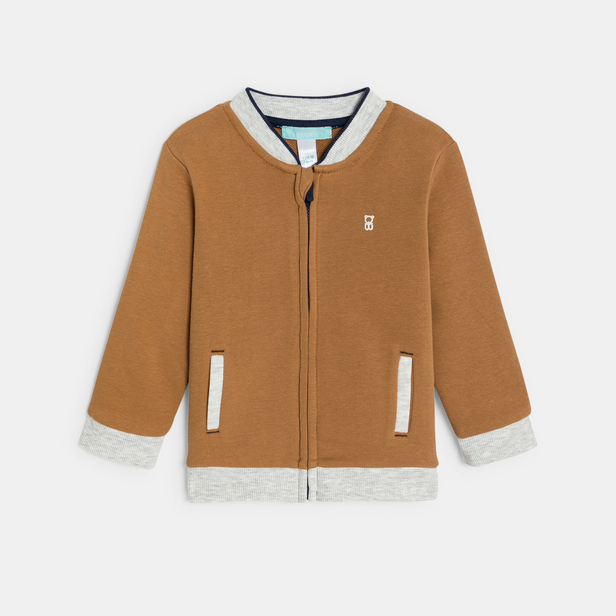 Teddy zippé en molleton doux bleu bébé garçon - Marron Sienne