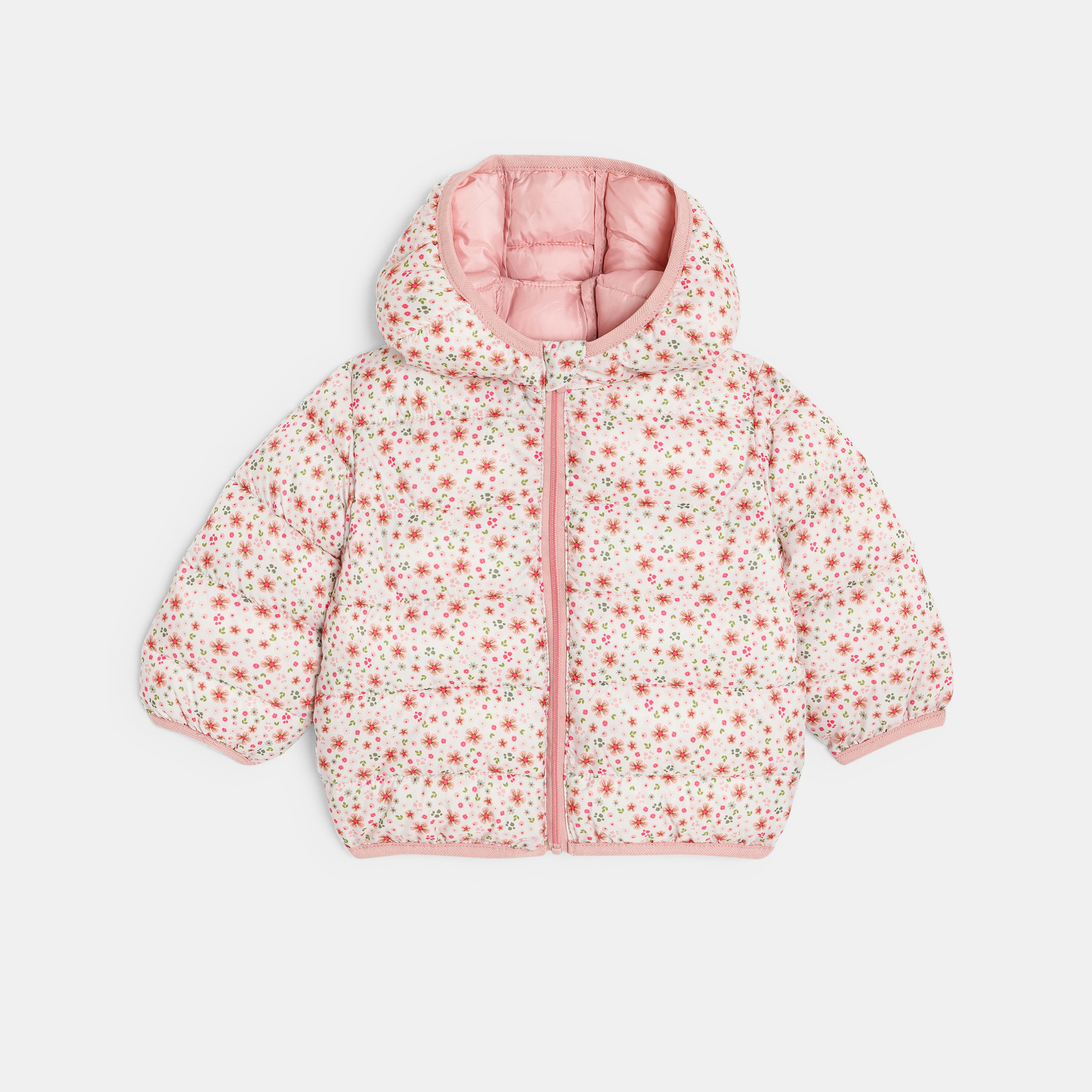 Doudoune matelasée fleurie rose bébé fille - Rose blush