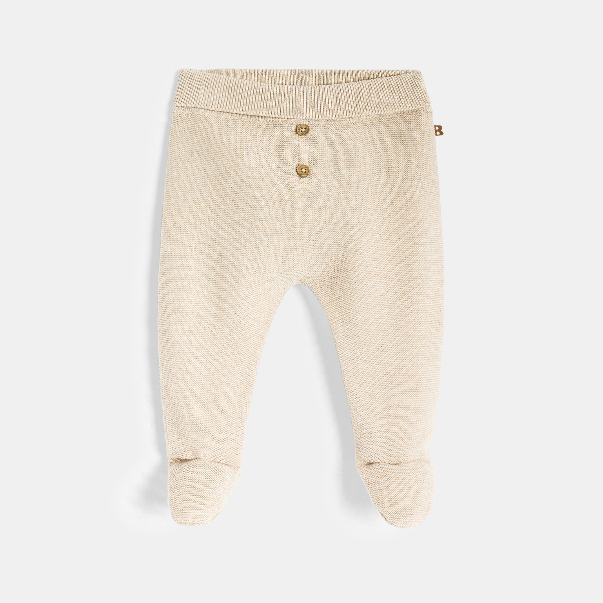 Pantalon à pieds en maille tricot beige bébé mixte  naissance - Ficelle