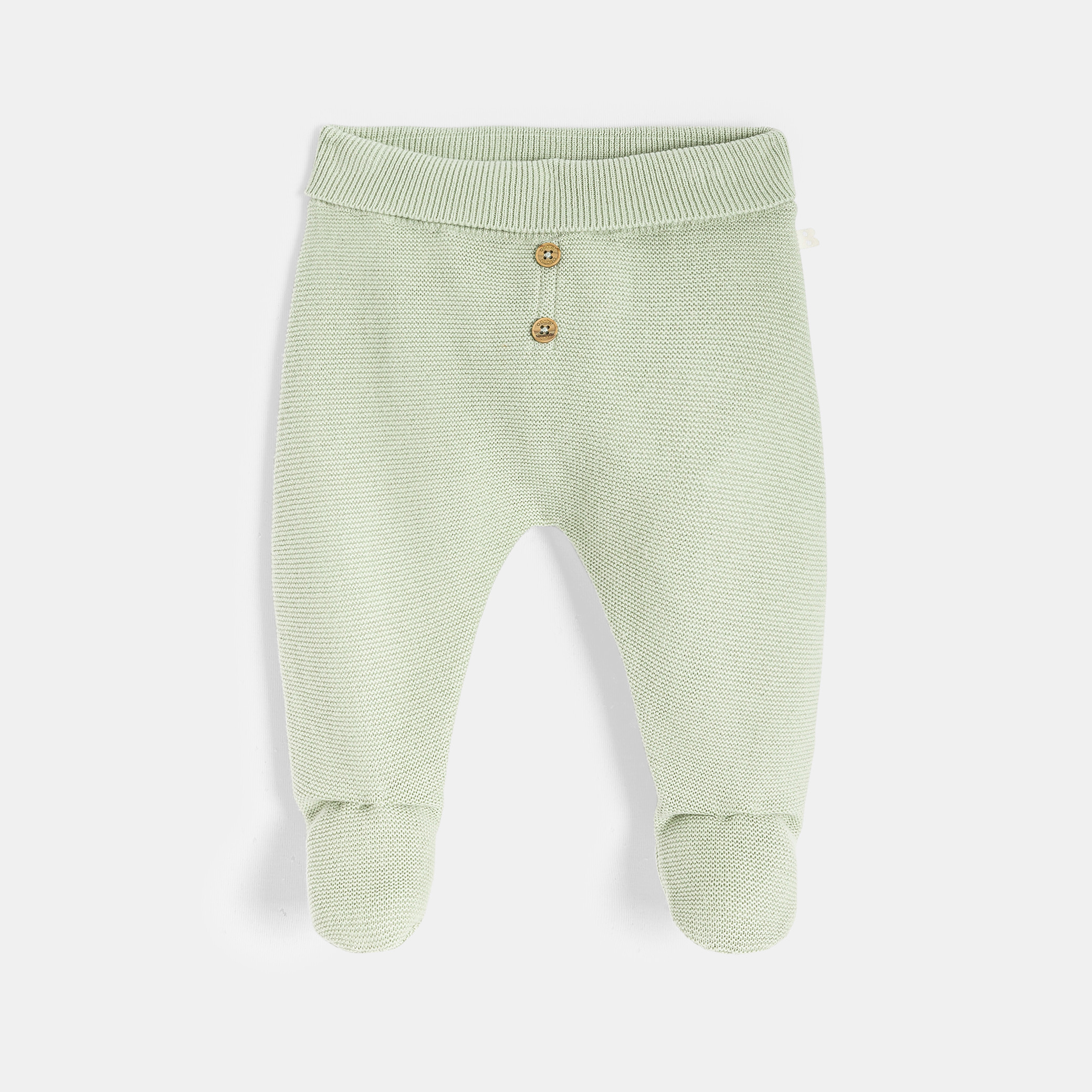 Pantalon à pieds en maille tricot vert bébé garçon naissance - Vert Amande