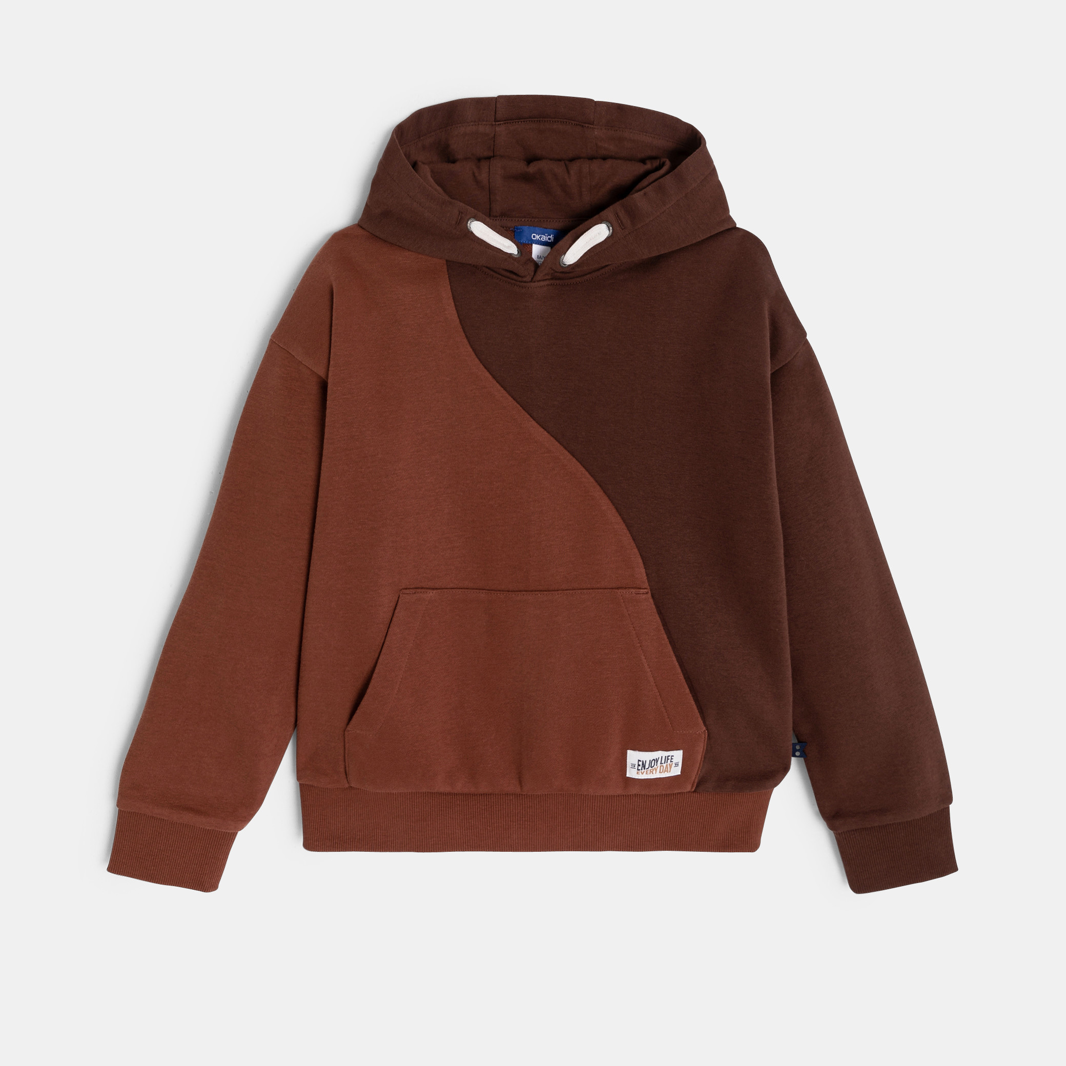 Sweat à capuche colorblock bleu garçon - Chocolat