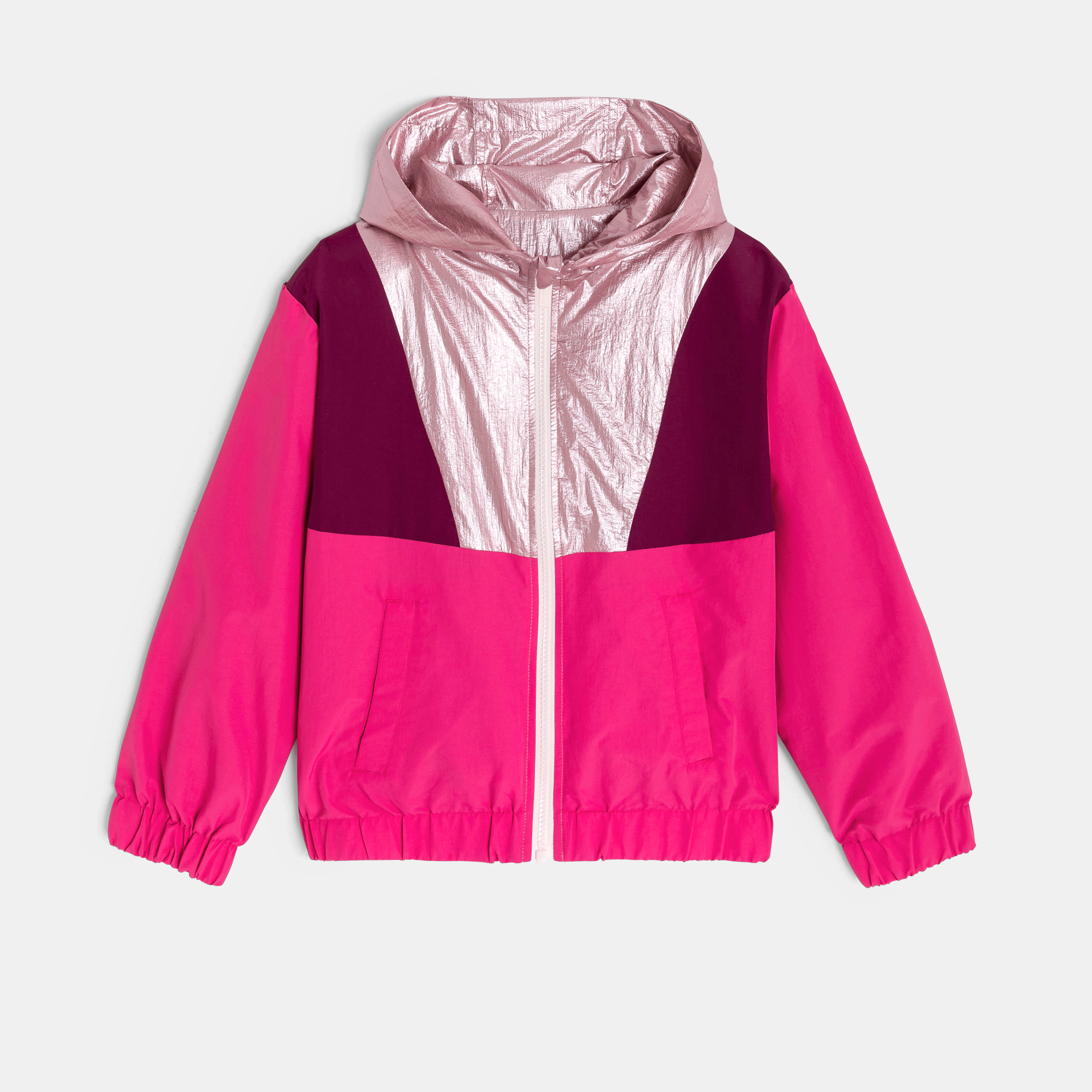 Coupe-vent réversible vert fille - Rose feu