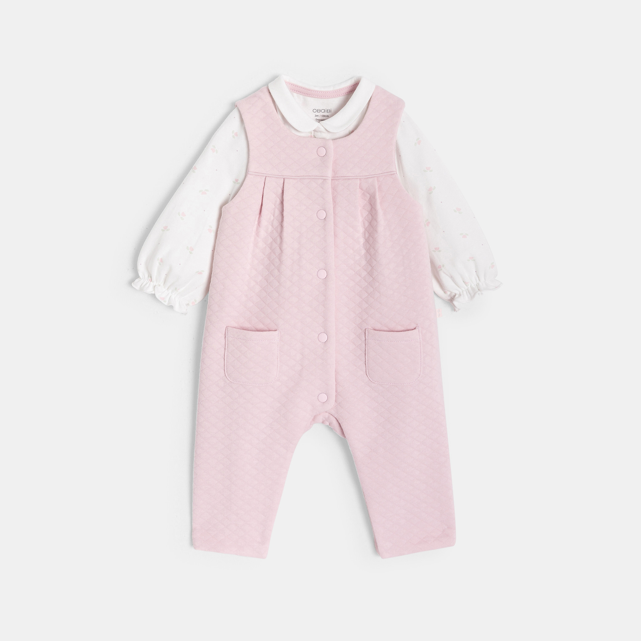 Ensemble salopette rose et body imprimé bébé fille - Rose rêve
