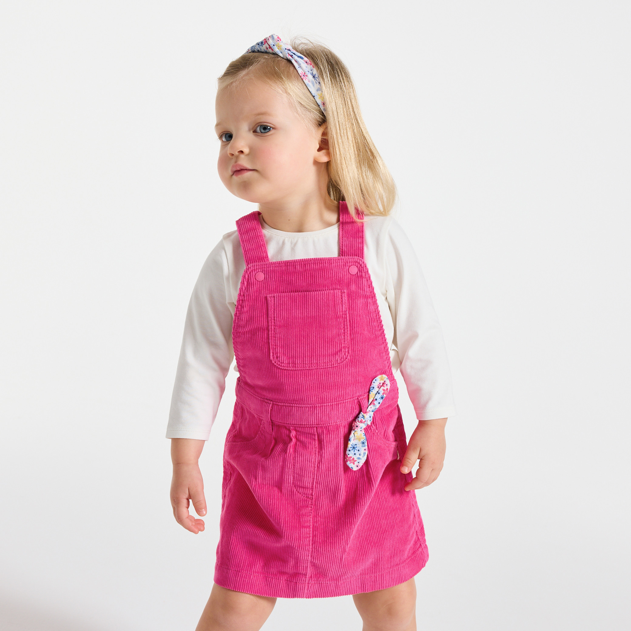 Ensemble robe salopette rose bébé fille - Rose feu