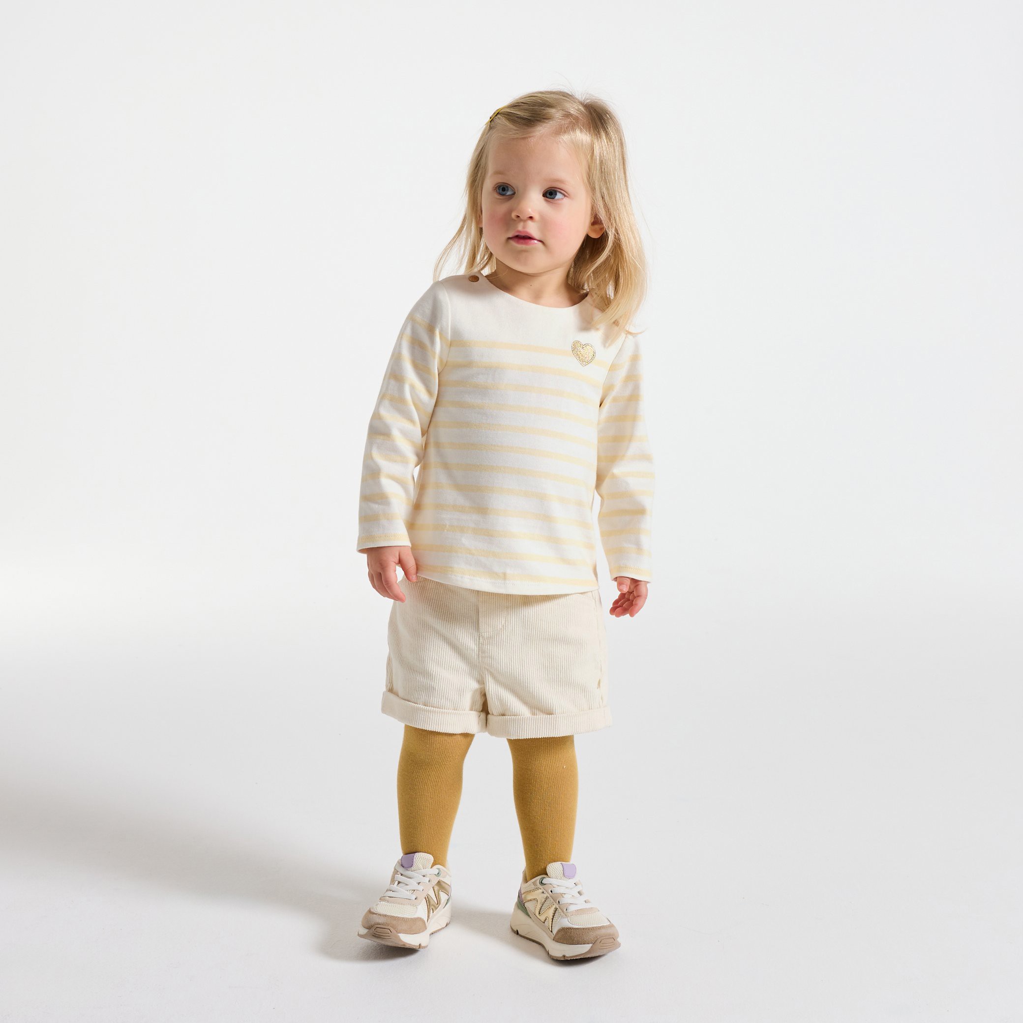 T-shirt rose rayé bébé fille - Rayures jaune