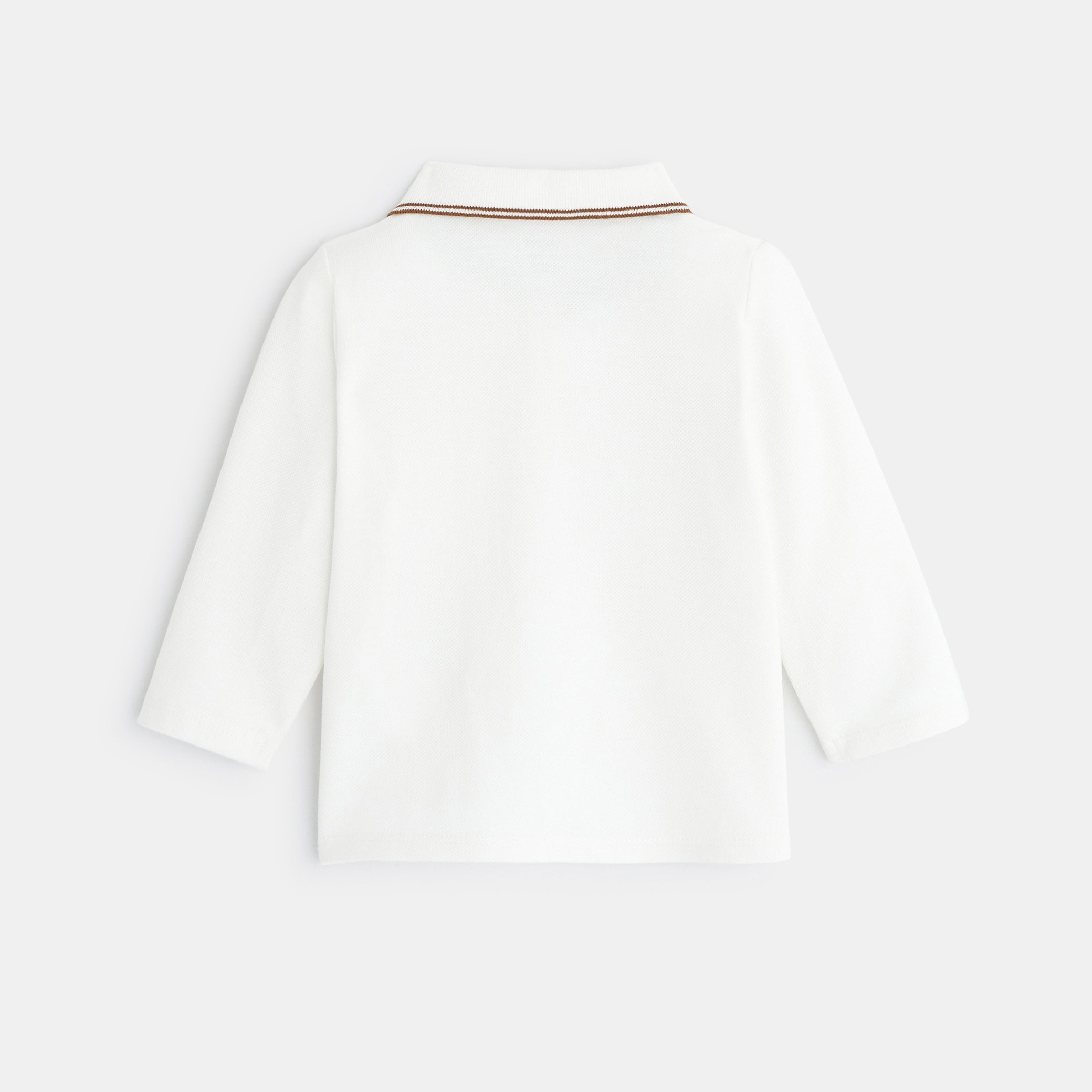 Polo piqué uni manches longues beige bébé garçon - Blanc écru