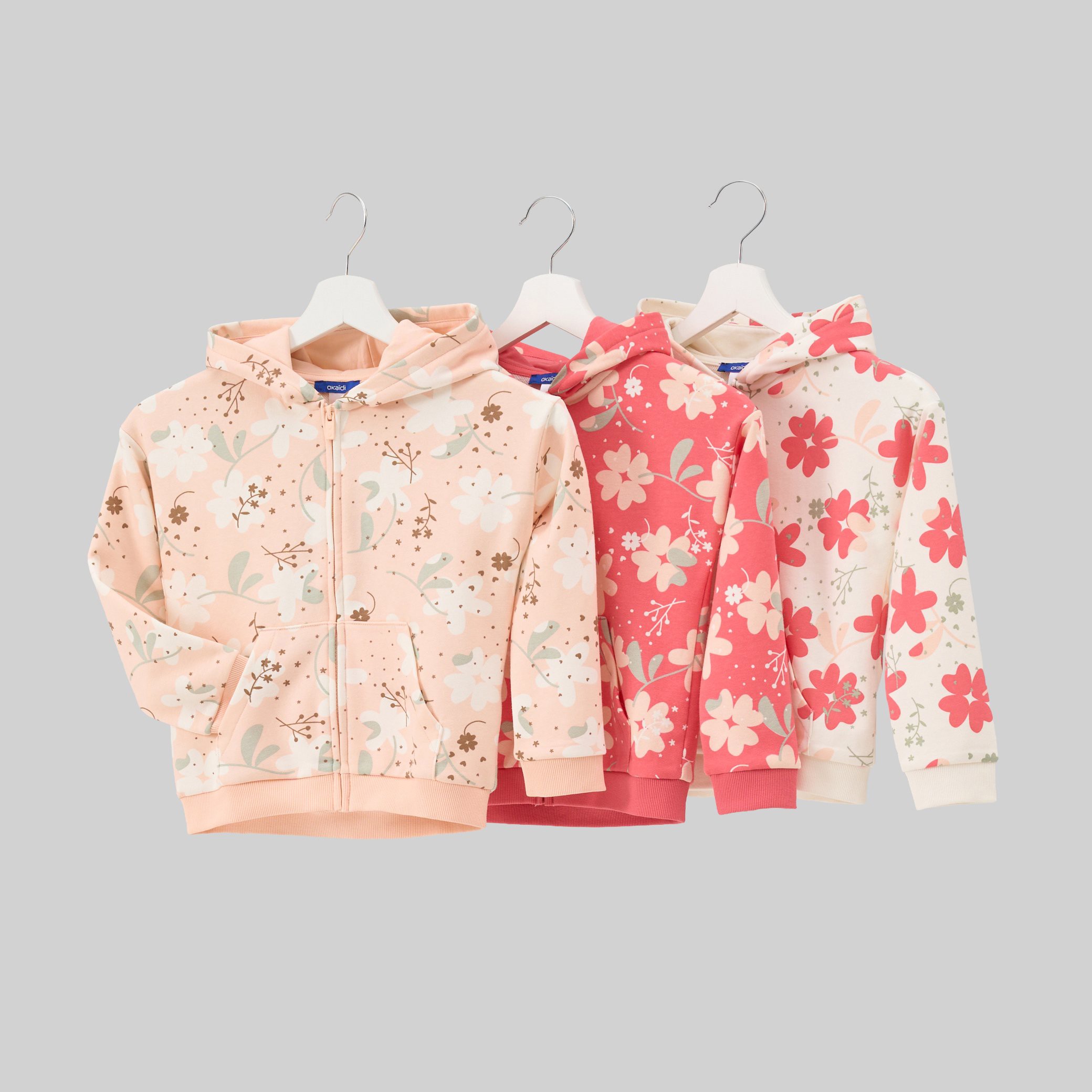 Sweat zippé à capuche fleurs multicolore Fille - Rose Litchi