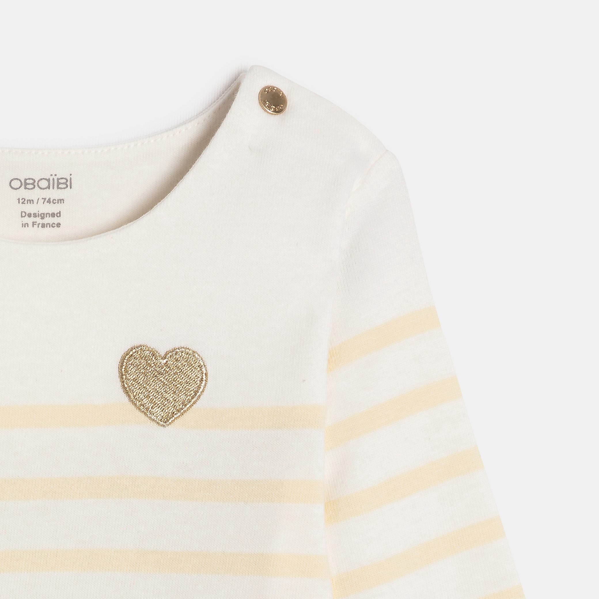T-shirt rose rayé bébé fille - Rayures jaune
