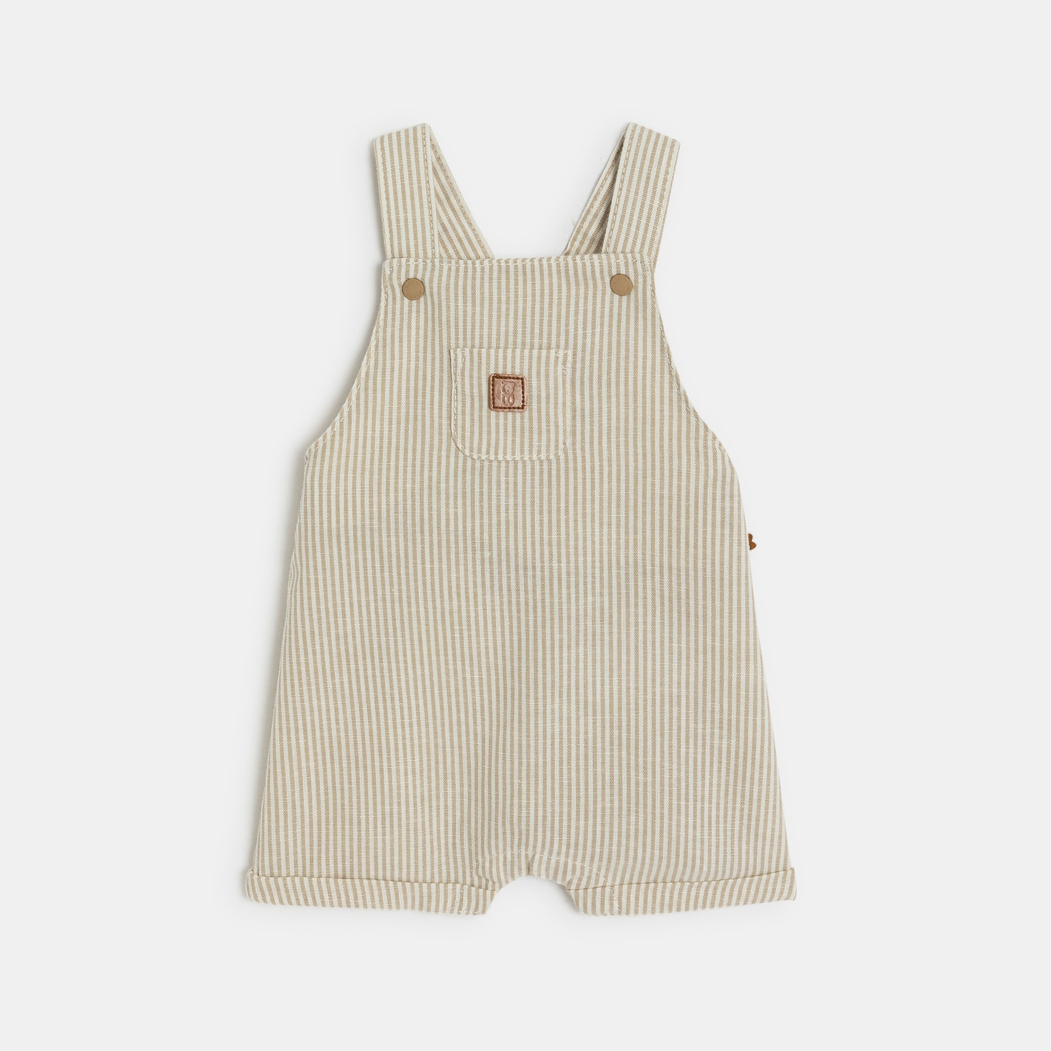 Salopette courte rayée et body beige naissance garçon - Rayures beige