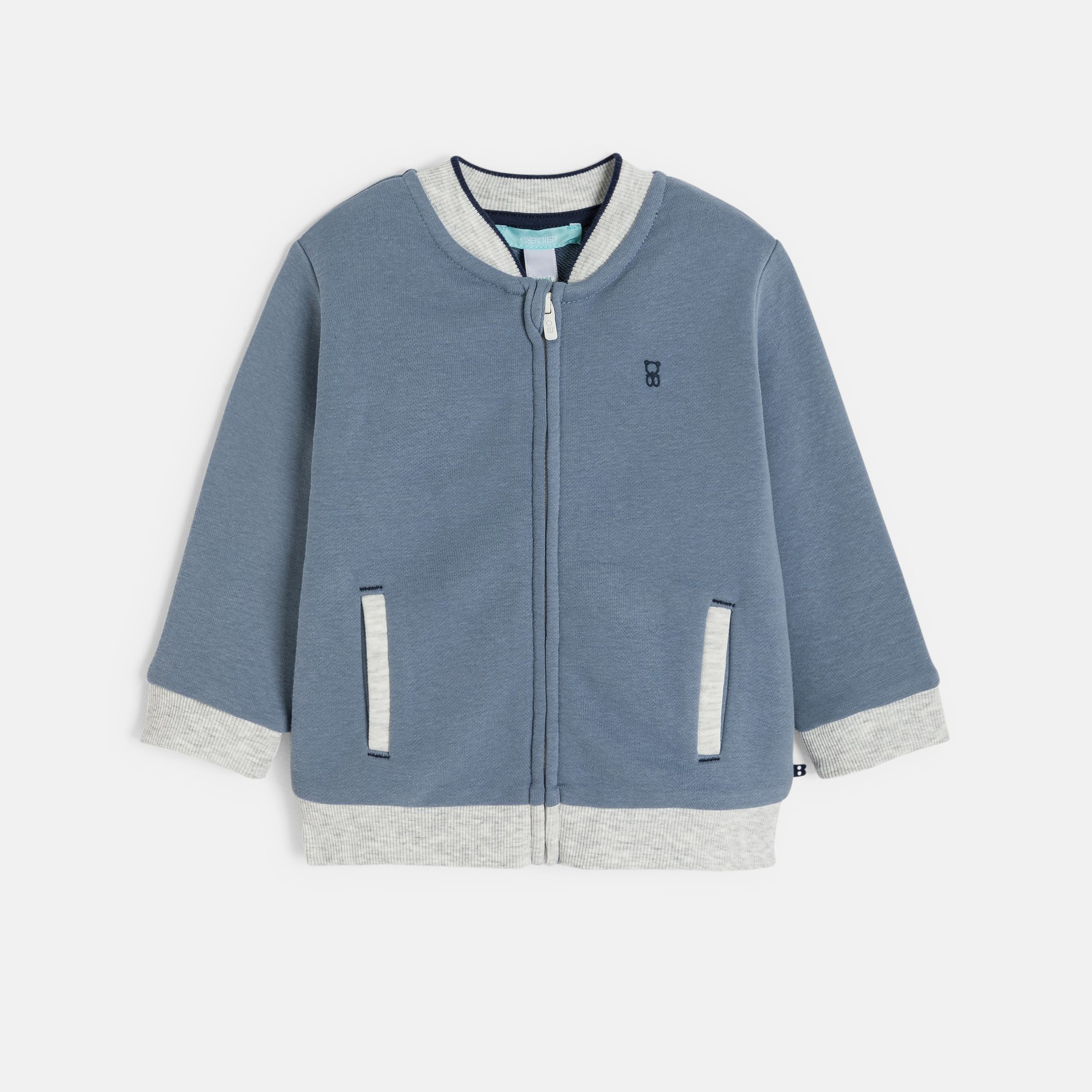 Teddy zippé en molleton doux bleu bébé garçon - Bleu horizon