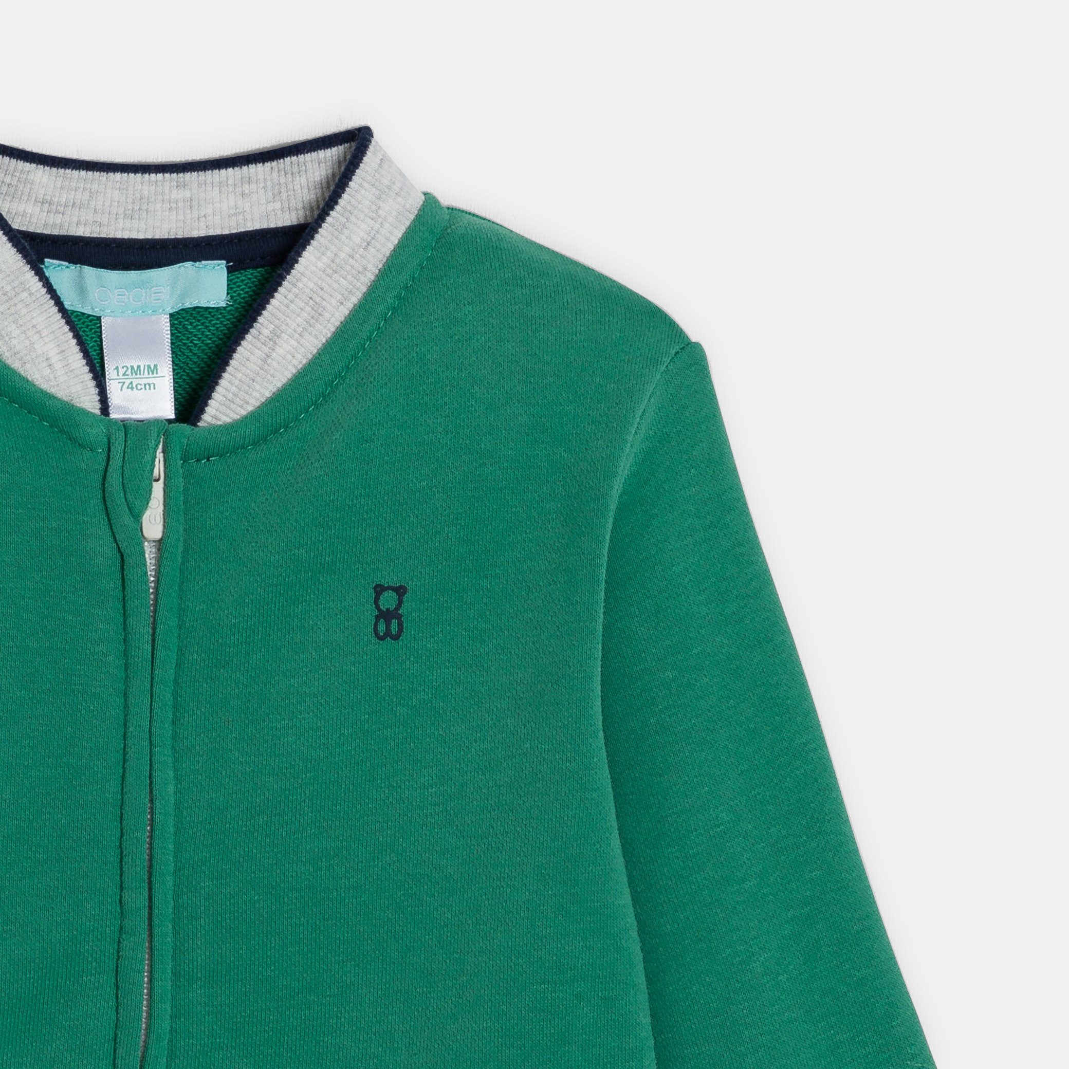 Teddy zippé en molleton doux bleu bébé garçon - Vert trèfle