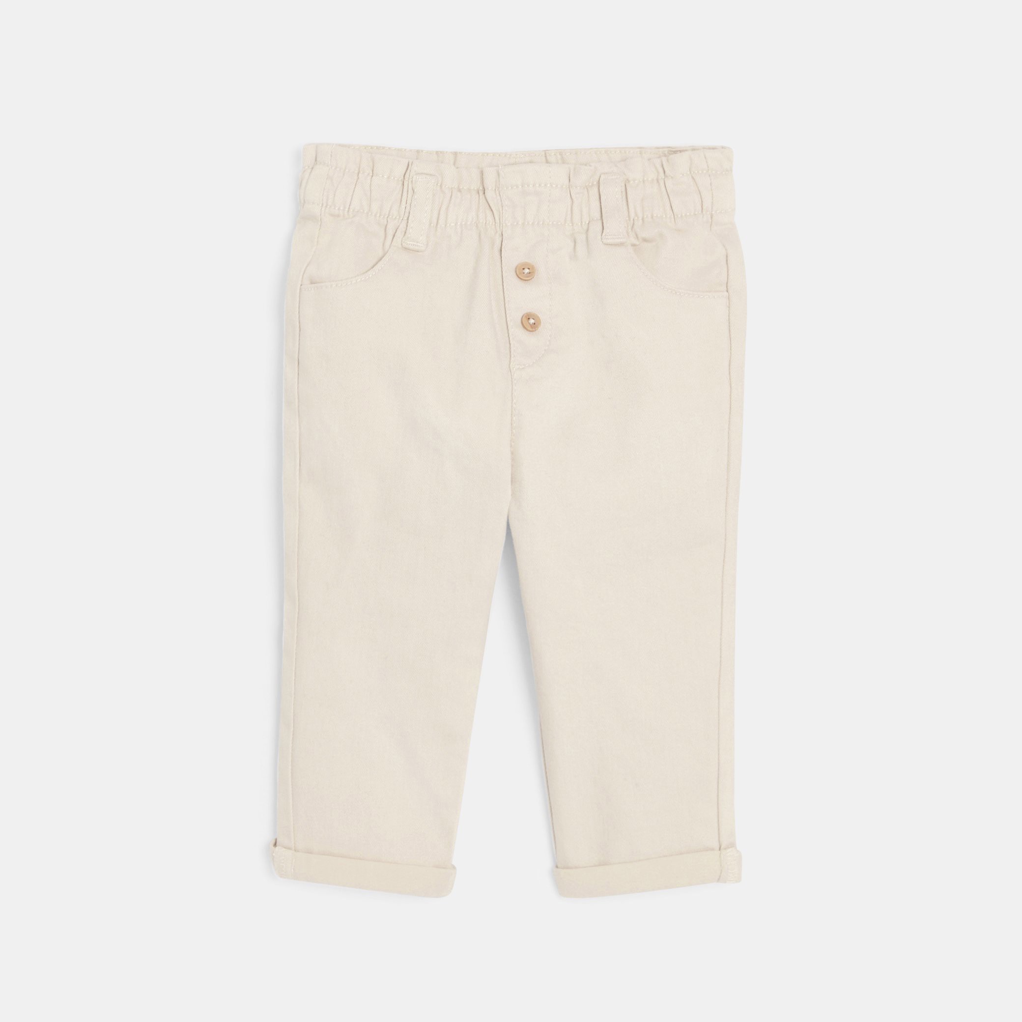 Pantalon taille haute bleu bébé fille - Blanc Farine