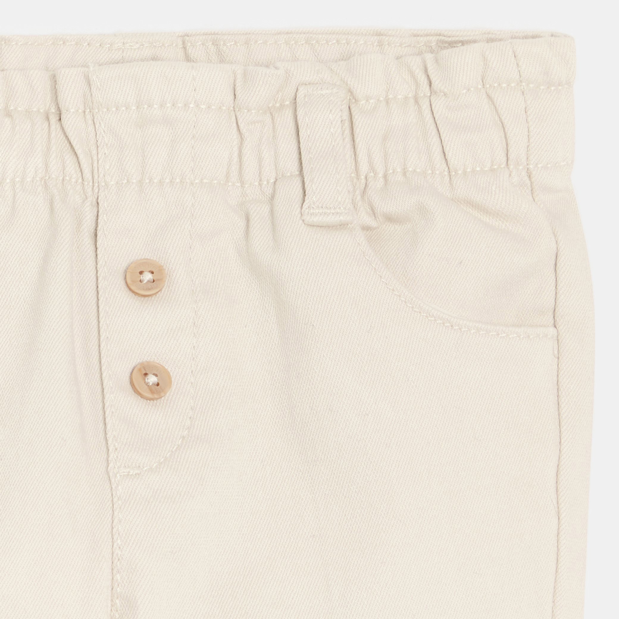 Pantalon taille haute bleu bébé fille - Blanc Farine