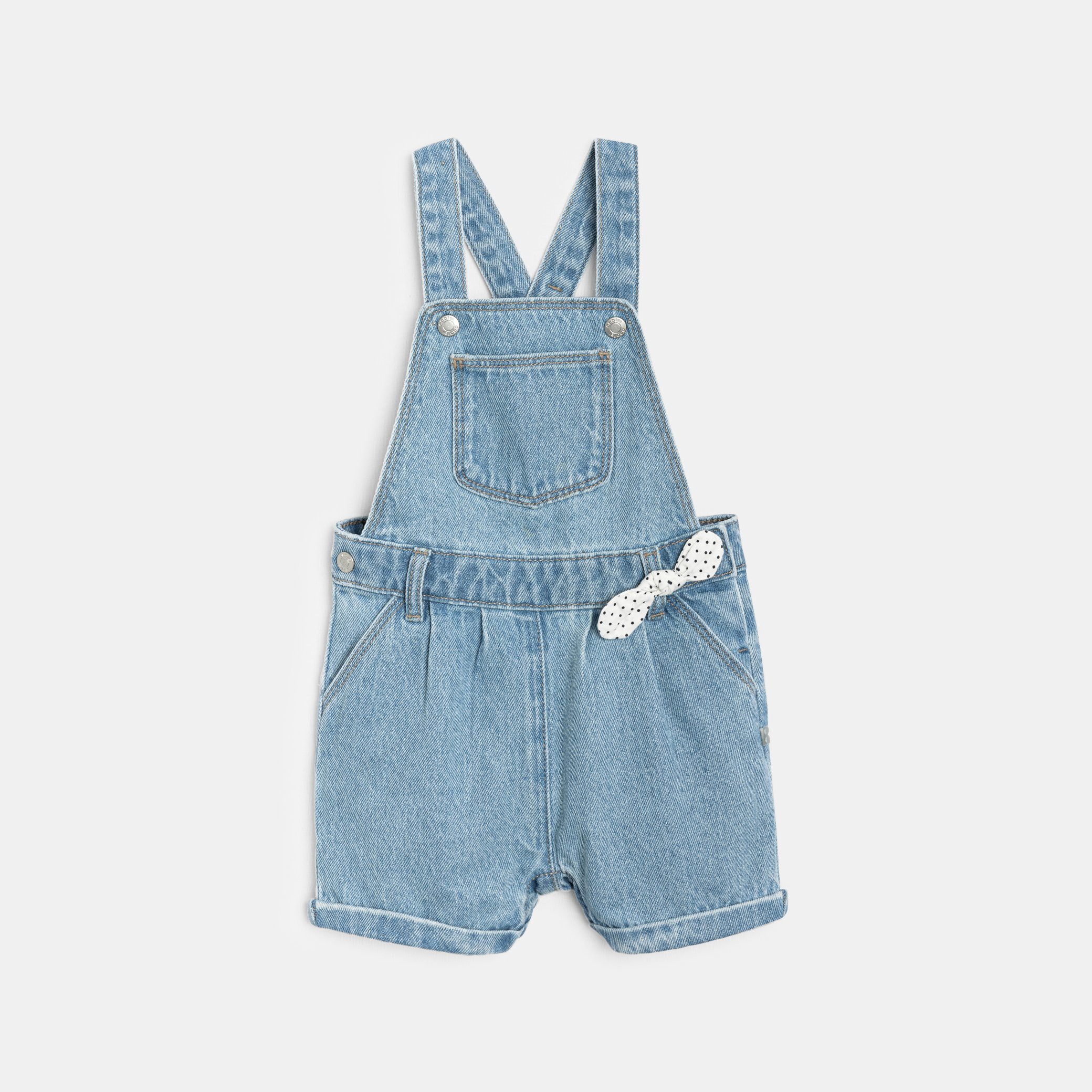 Salopette courte jean bleu denim bébé fille - Denim bleu