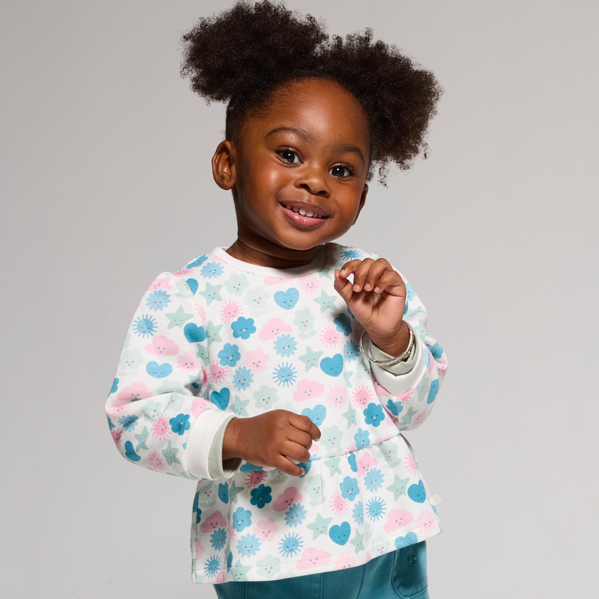 Sweat imprimé vert bébé fille - Imprimé blanc