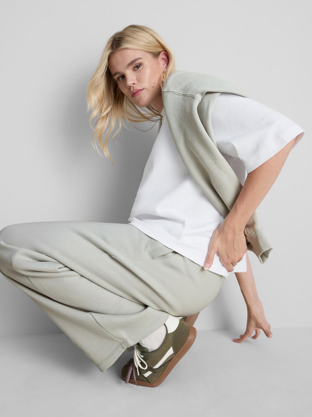 Cotton Rich Wide Leg Sweatpants - Light Gray