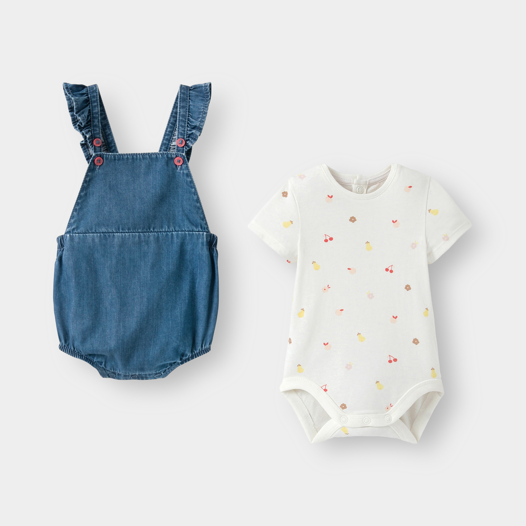 Barboteuse en jean et body bleu bébé fille - Denim bleu