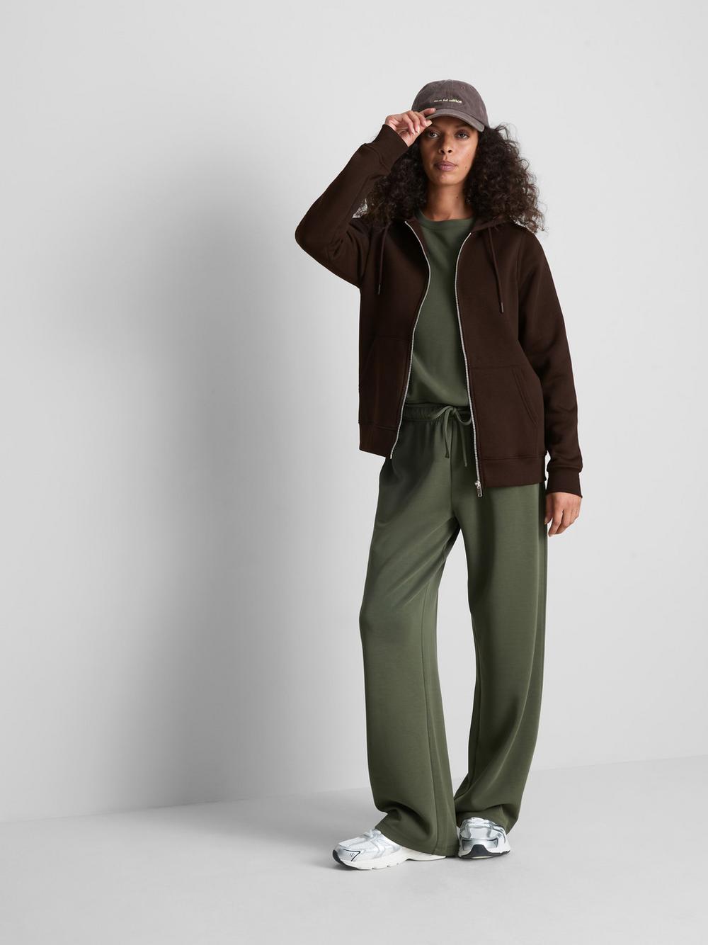Essential Cotton Blend Zip Through Hoodie - Chocolate
