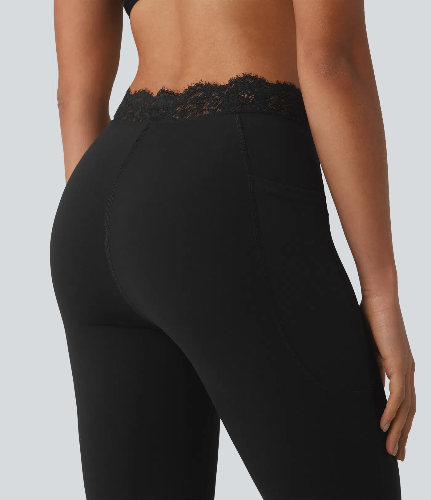 Halara UltraSculpt™ V-Shaped High Waisted Contrast Lace Yoga Flare Leggings with Pockets - Black - 6
