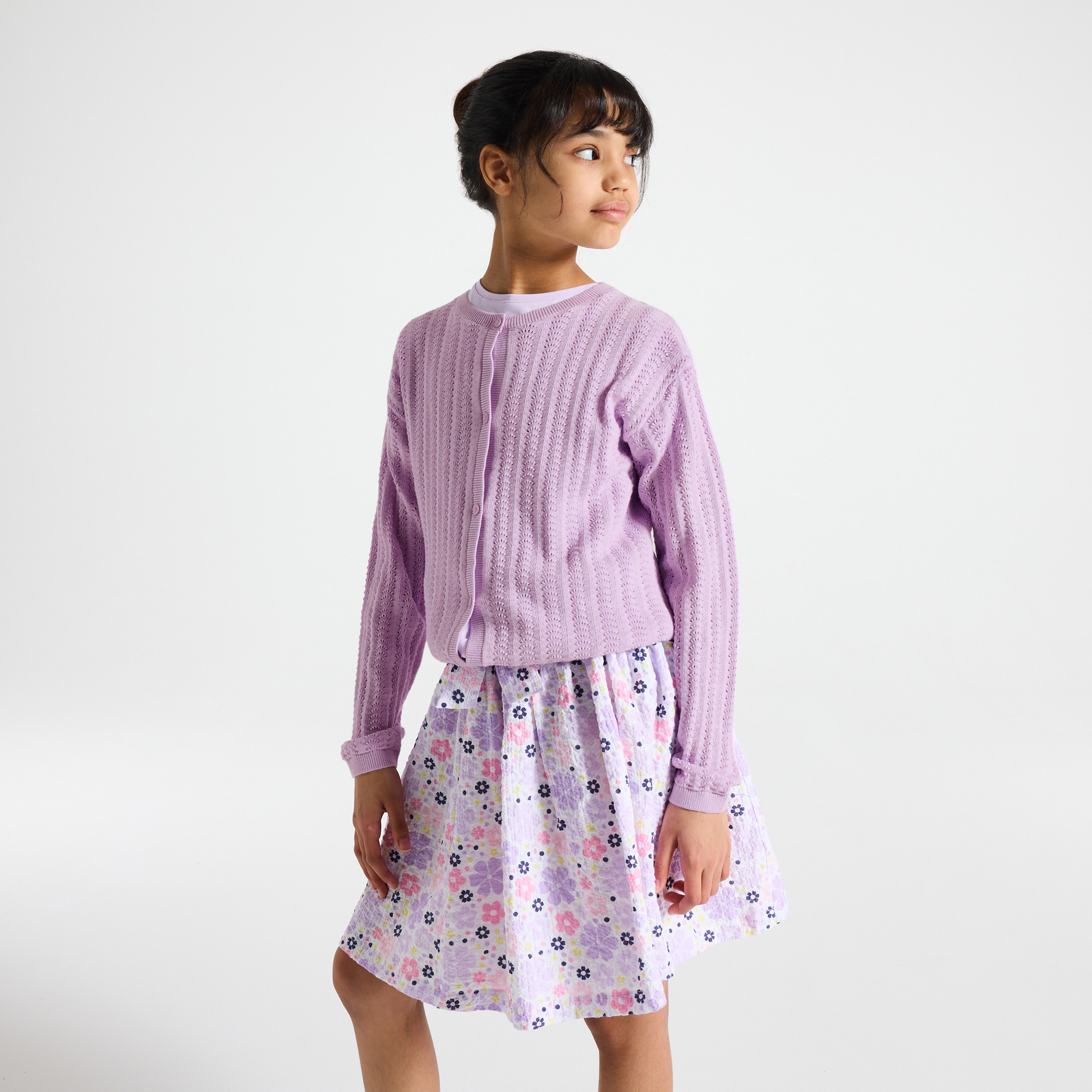 Gilet en maille tricot mauve fille - Violet Amethyste