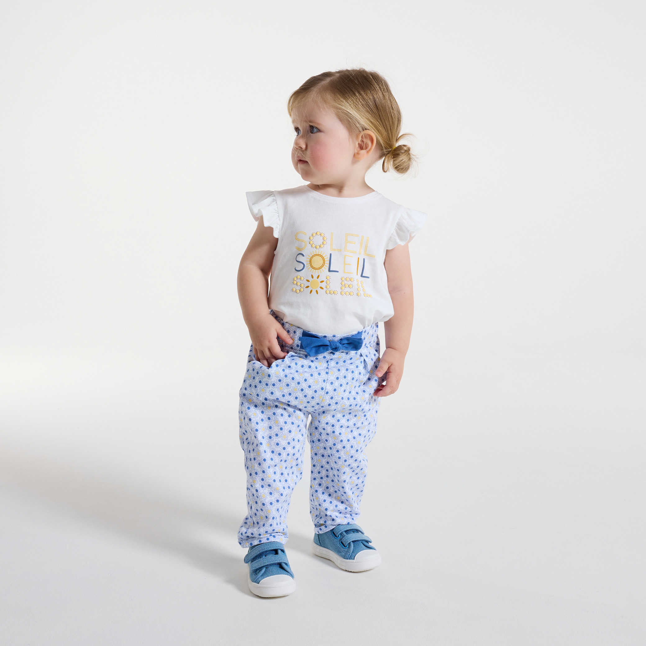 T-shirt blanc à message "soleil" bébé fille - Jaune