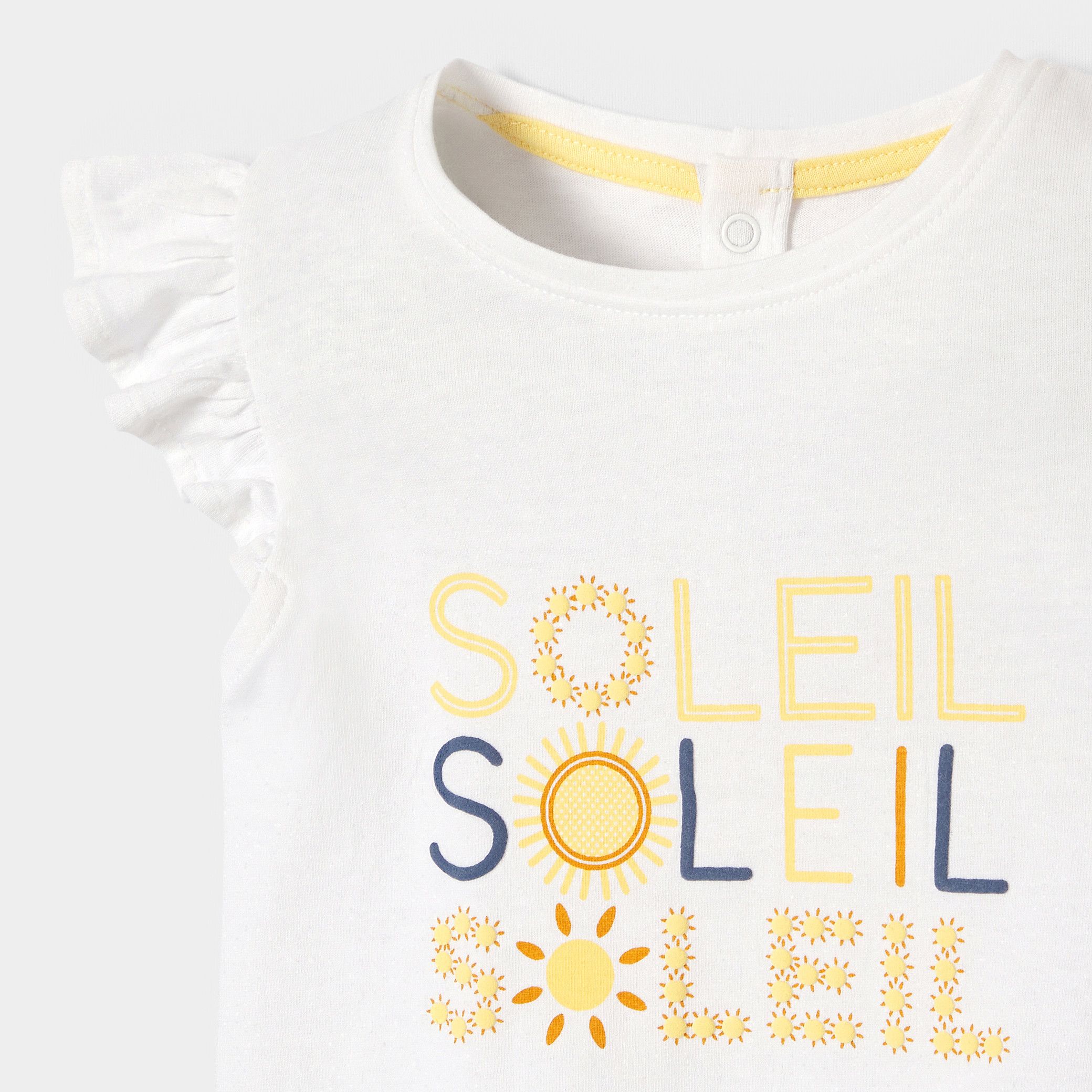 T-shirt blanc à message "soleil" bébé fille - Jaune