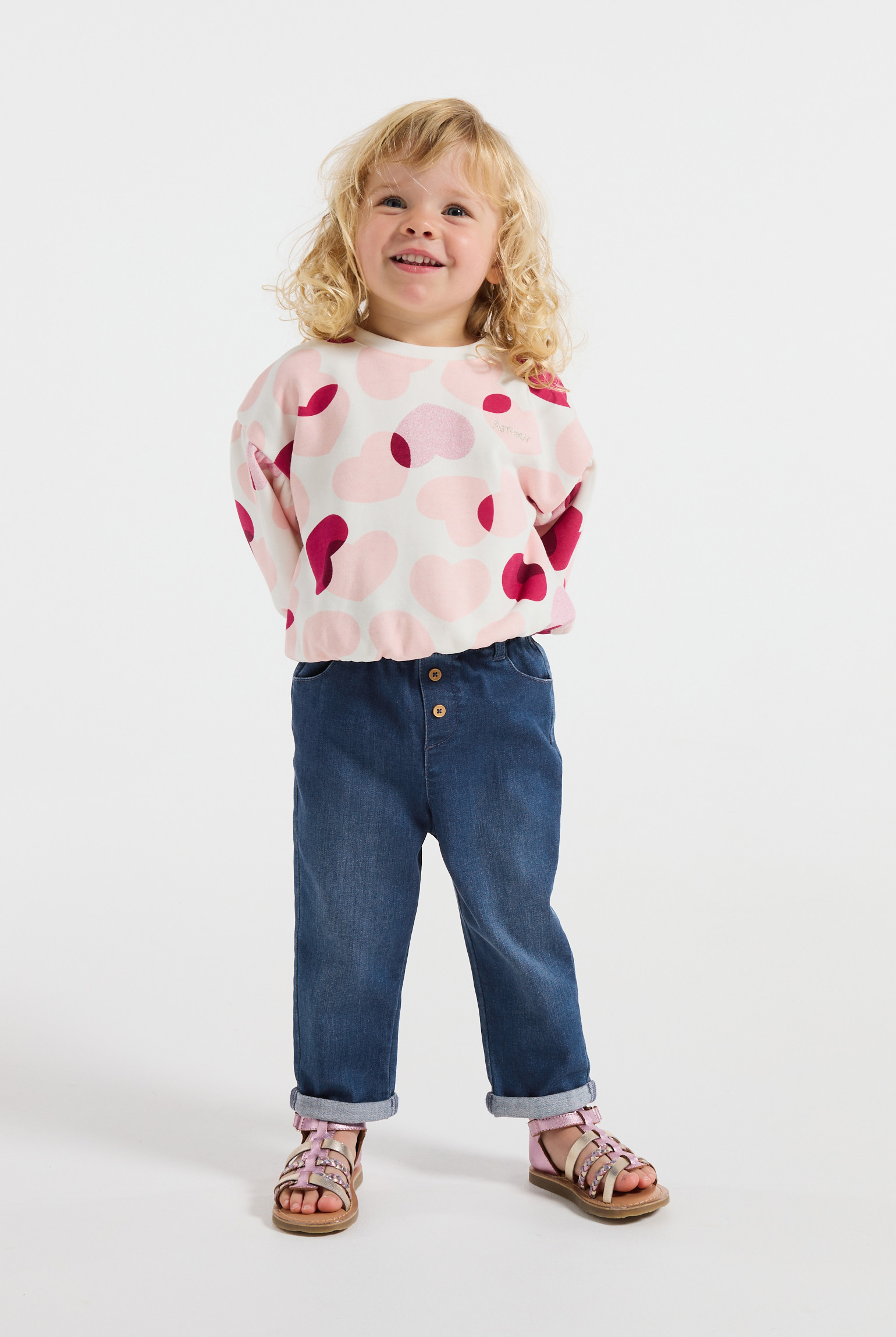Pantalon taille haute bleu bébé fille - Denim bleu