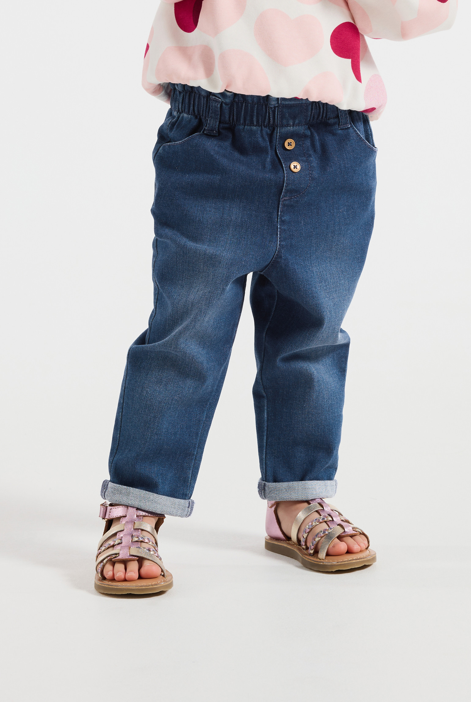 Pantalon taille haute bleu bébé fille - Denim bleu
