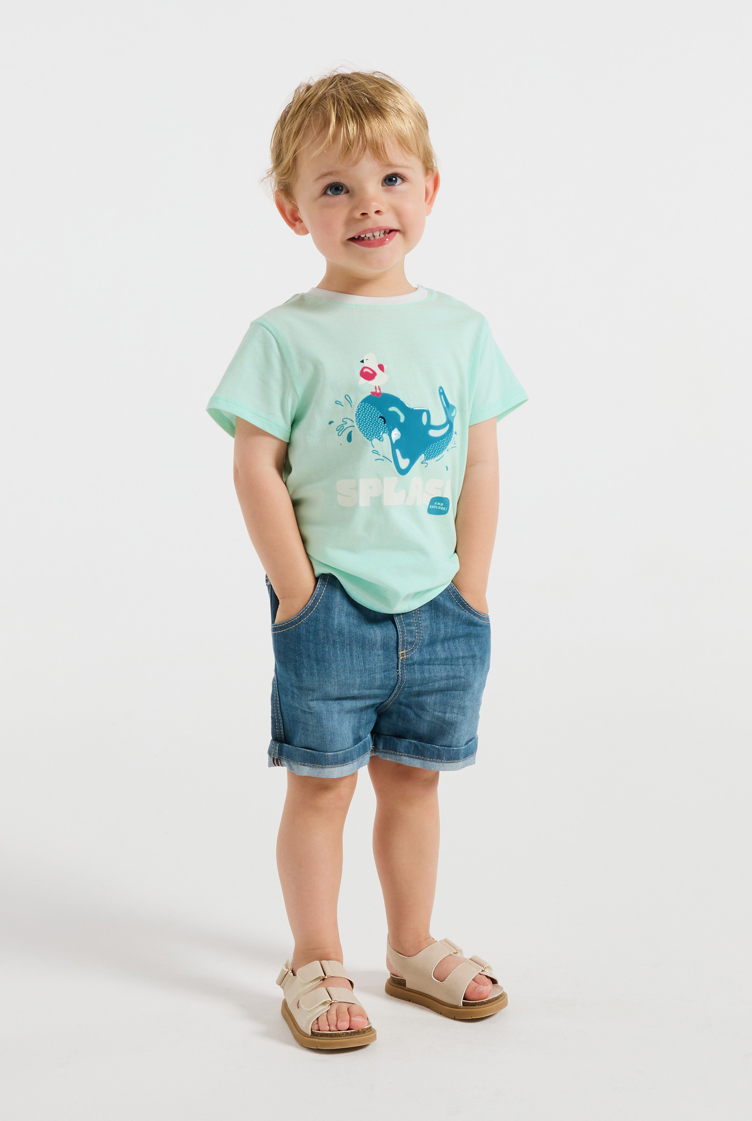 T-shirt singe blanc bébé garçon - Vert aqua