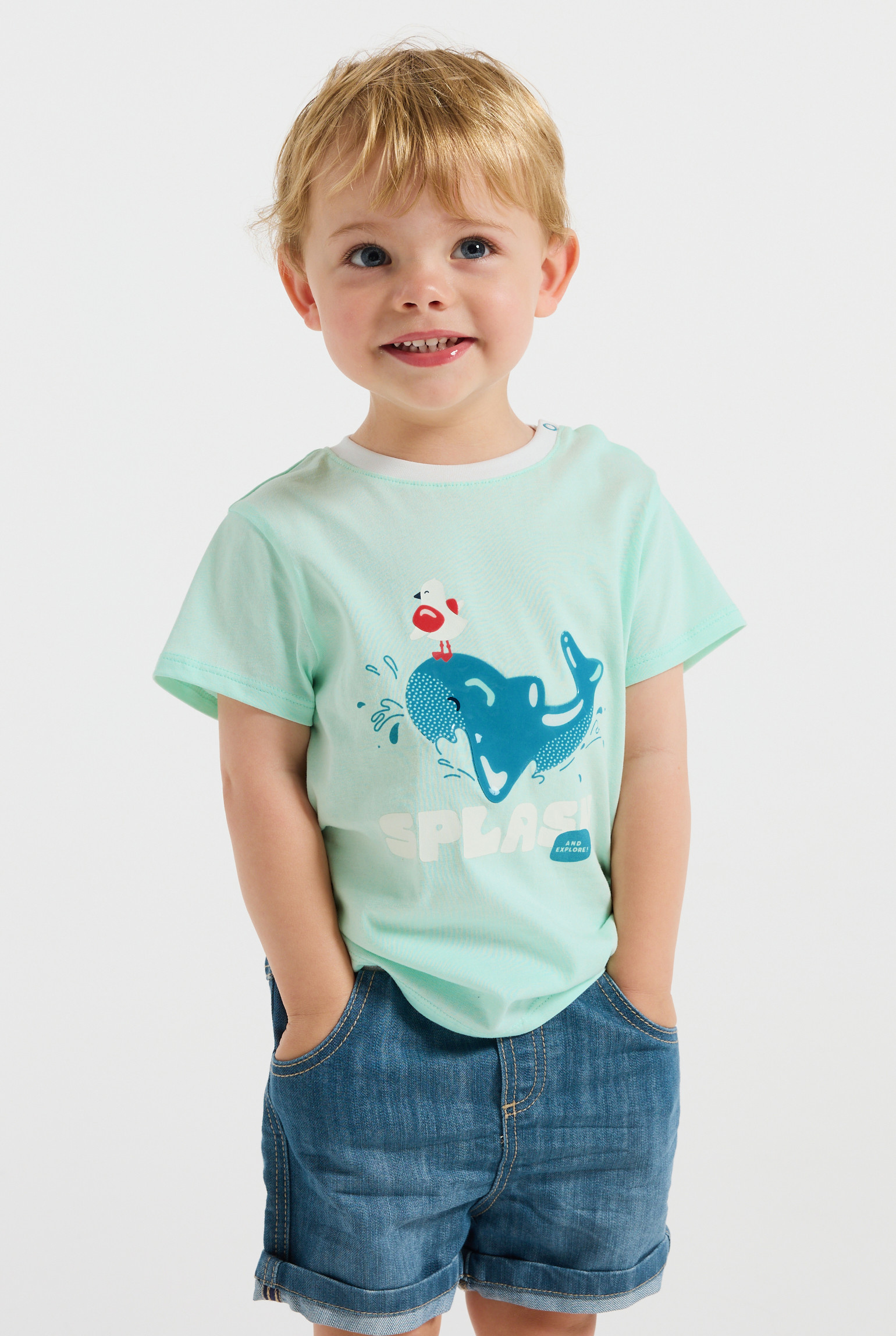 T-shirt singe blanc bébé garçon - Vert aqua