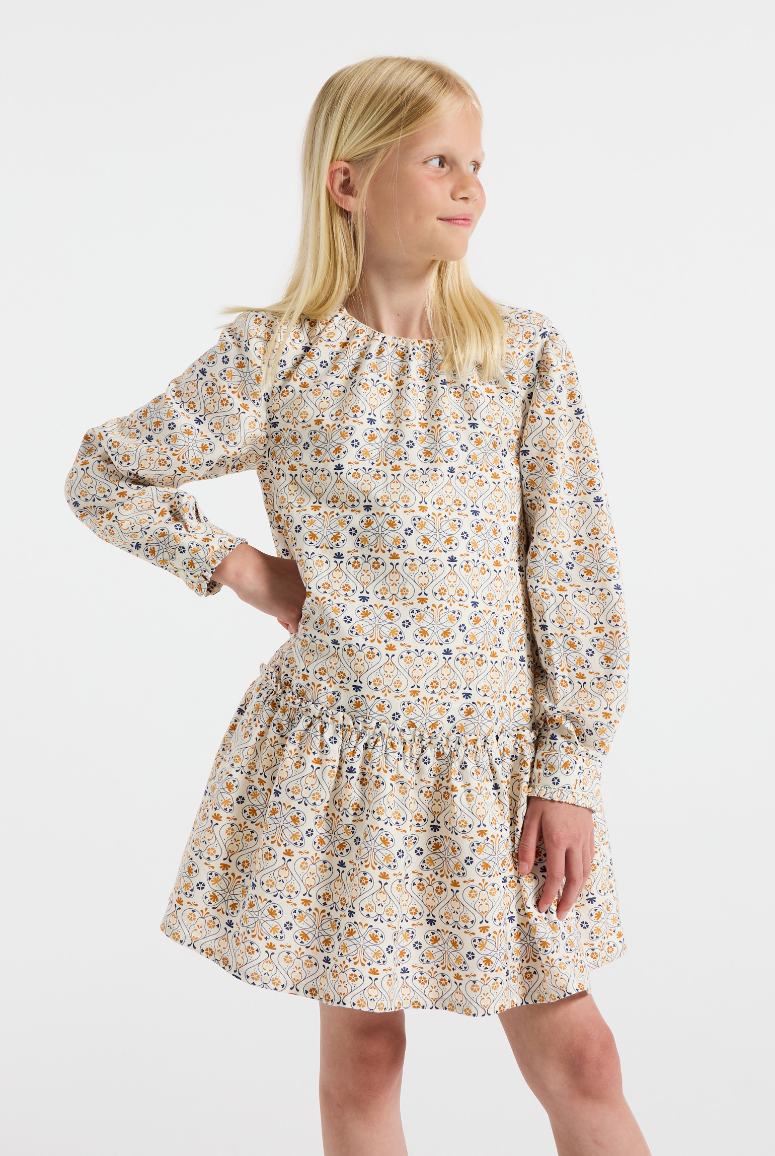 Robe imprimée bleue fille - Imprimé beige
