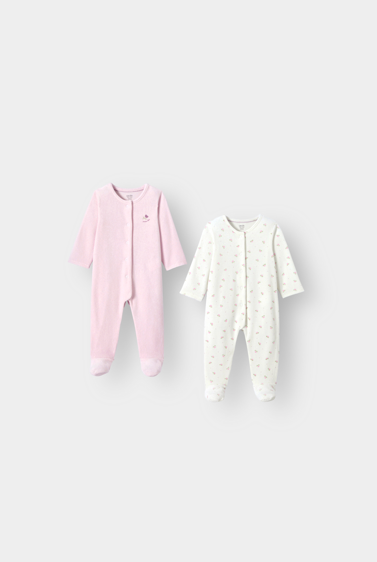 Dors-bien velours rose bébé fille (lot de 2) - rose