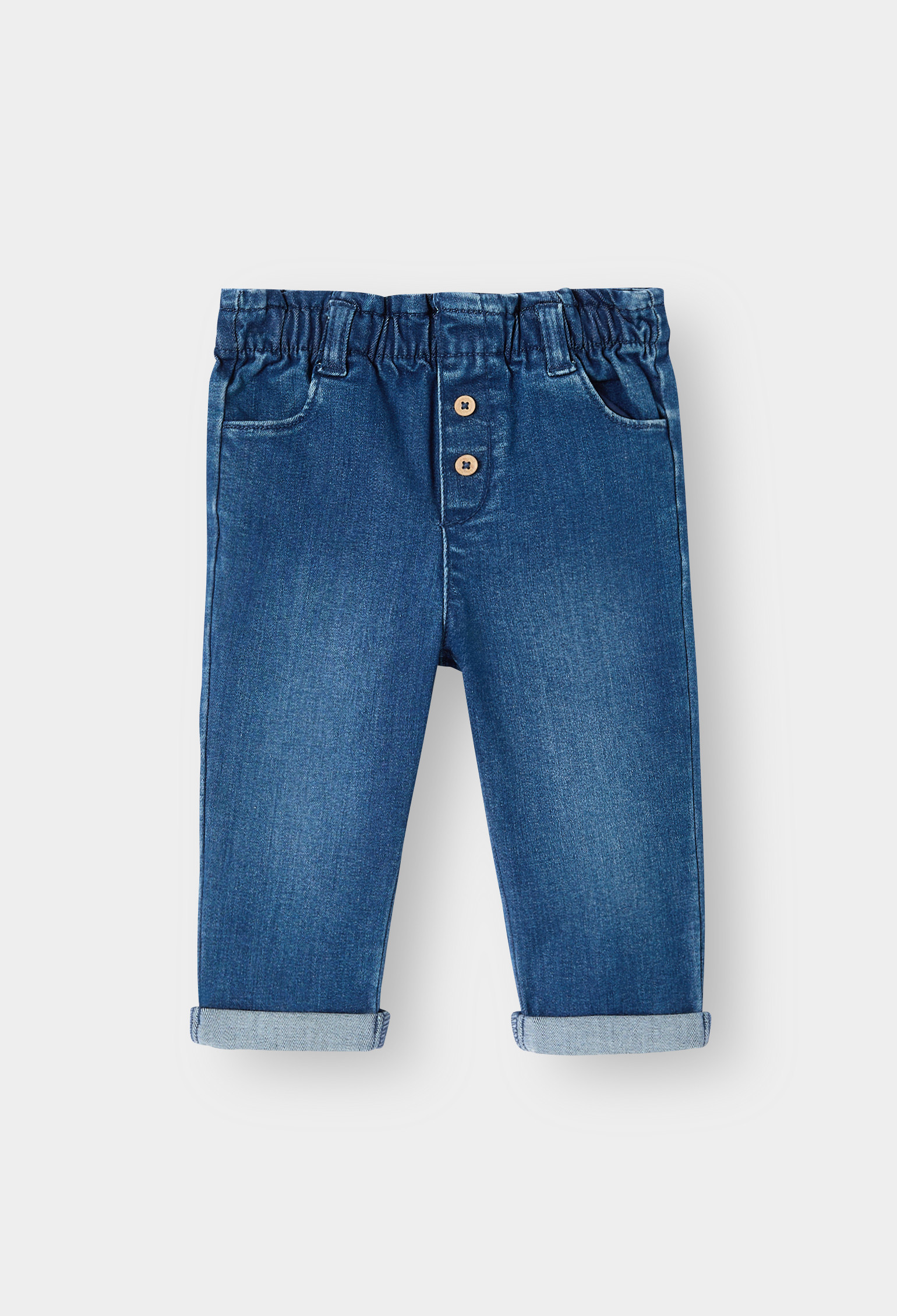 Pantalon taille haute bleu bébé fille - Denim bleu
