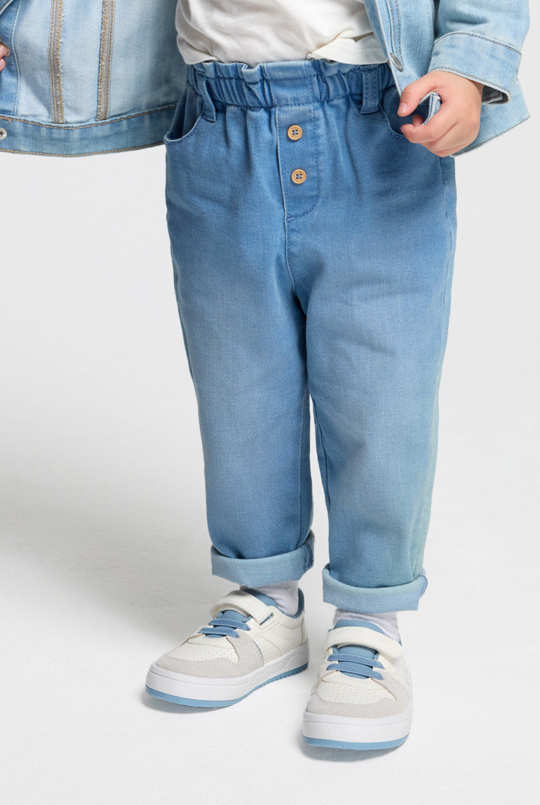 Pantalon taille haute bleu bébé fille - Denim bleu clair