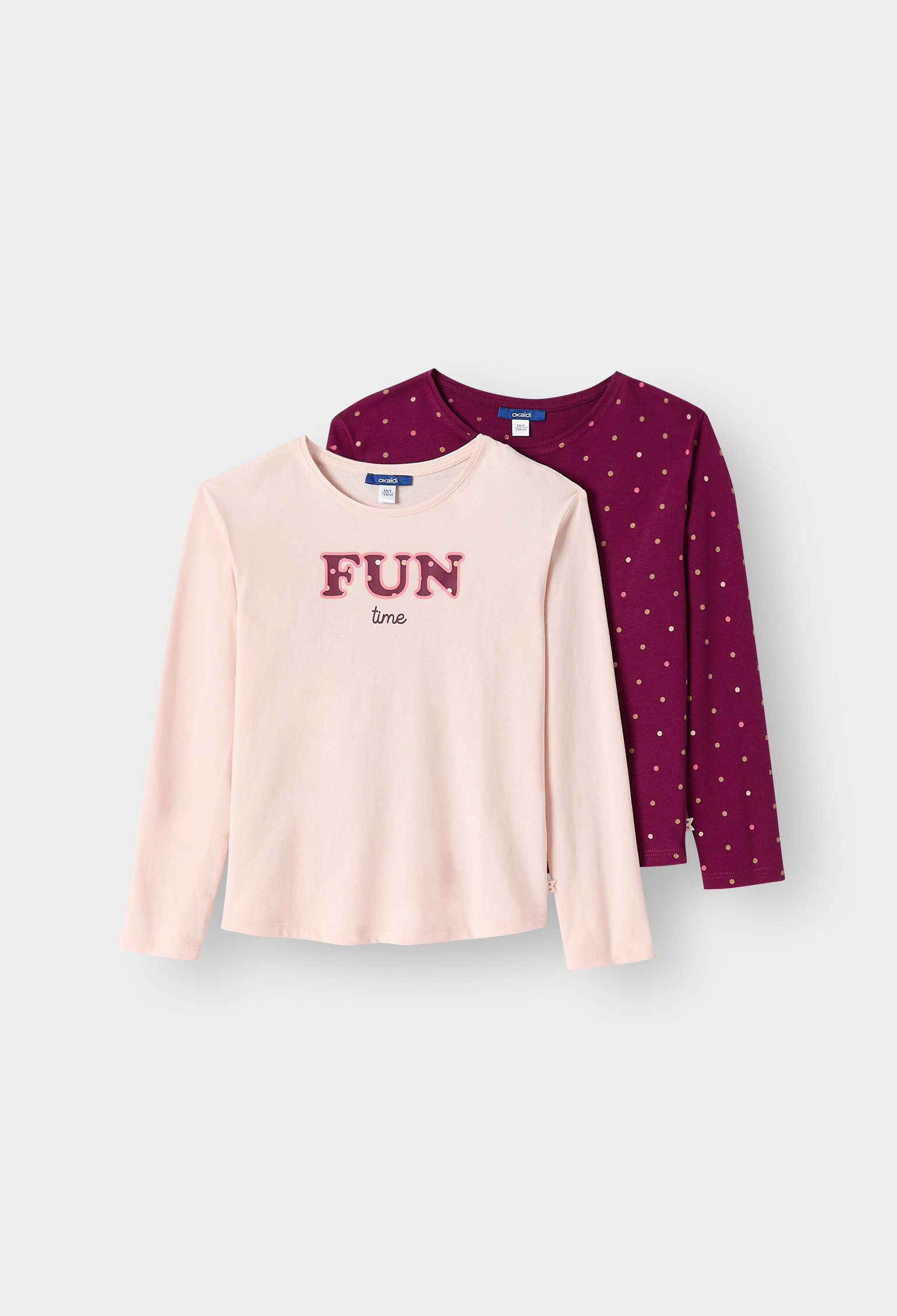 T-shirts (lot de 2) imprimés blancs et beiges fille! - Rose pâle