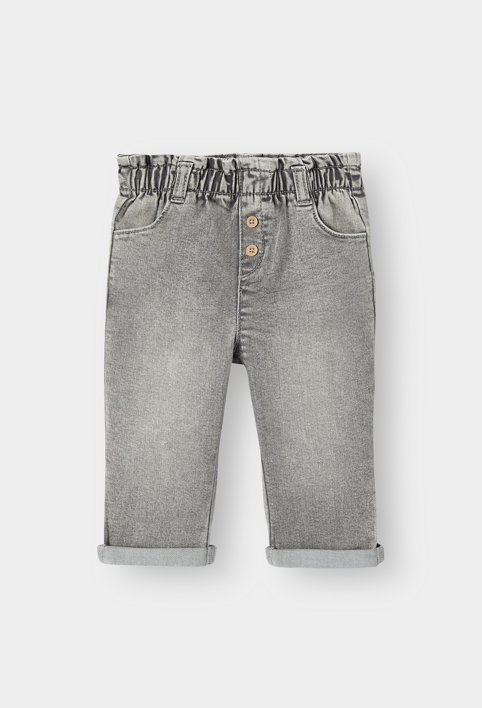 Pantalon taille haute bleu bébé fille - Denim Gris
