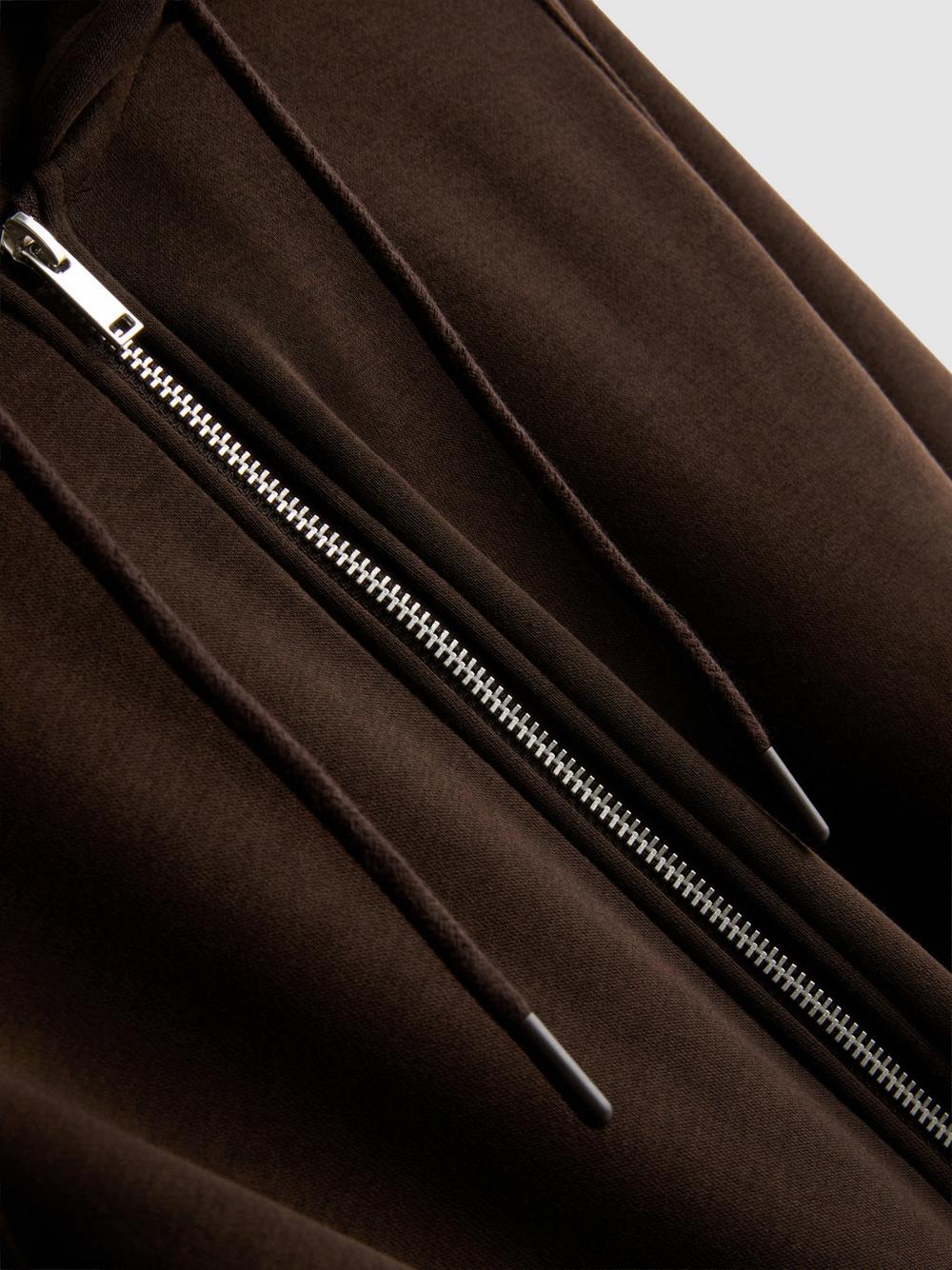 Essential Cotton Blend Zip Through Hoodie - Chocolate
