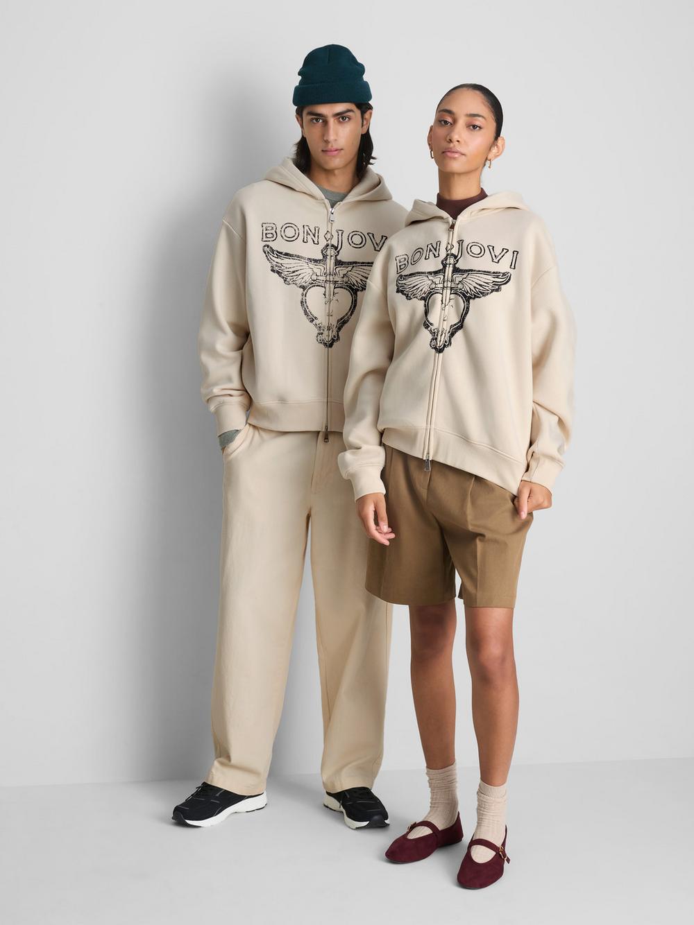 Bon Jovi Zip-Up Hoodie - Ivory