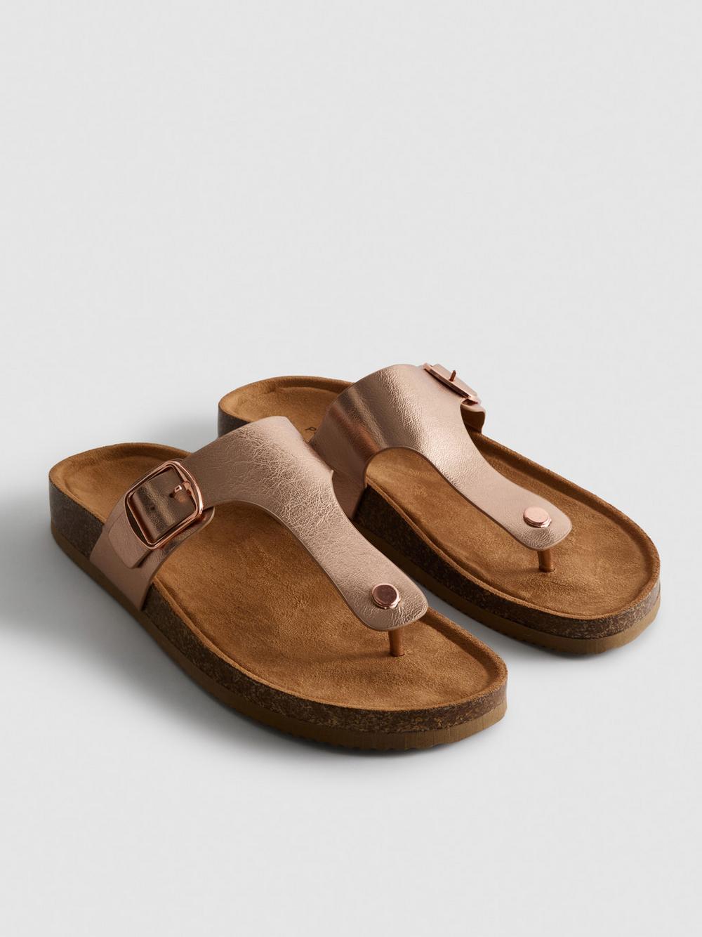 T-Bar Buckle Toe Post Sandals - Bronze