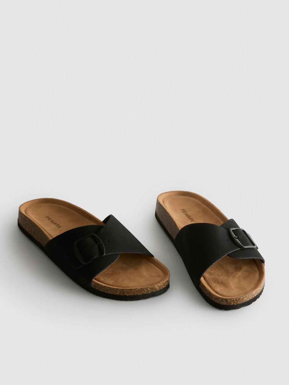 Buckle Strap Mule Sandals - Black