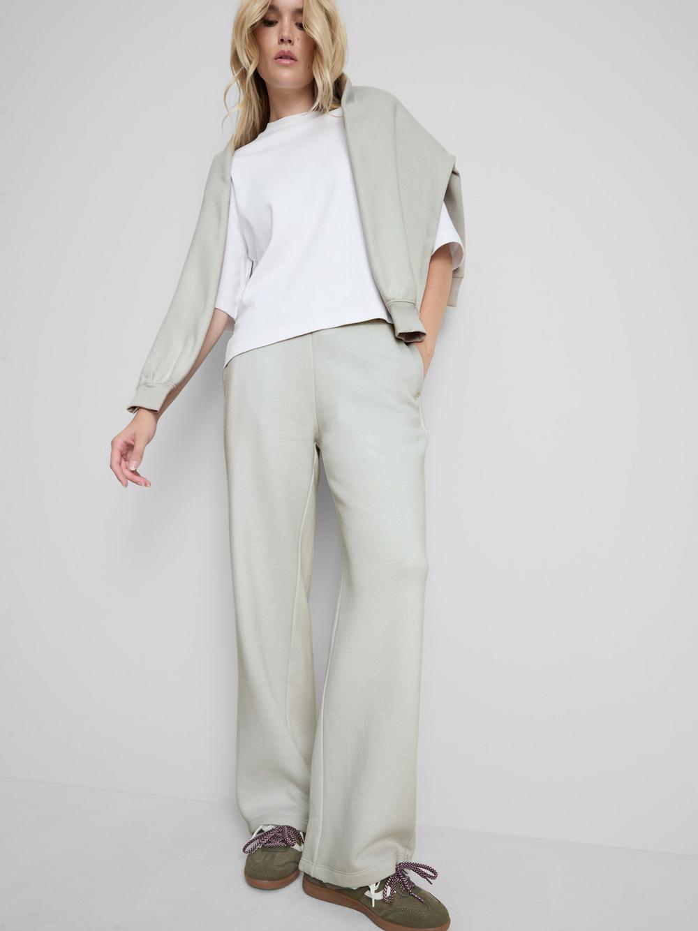 Cotton Rich Wide Leg Sweatpants - Light Gray