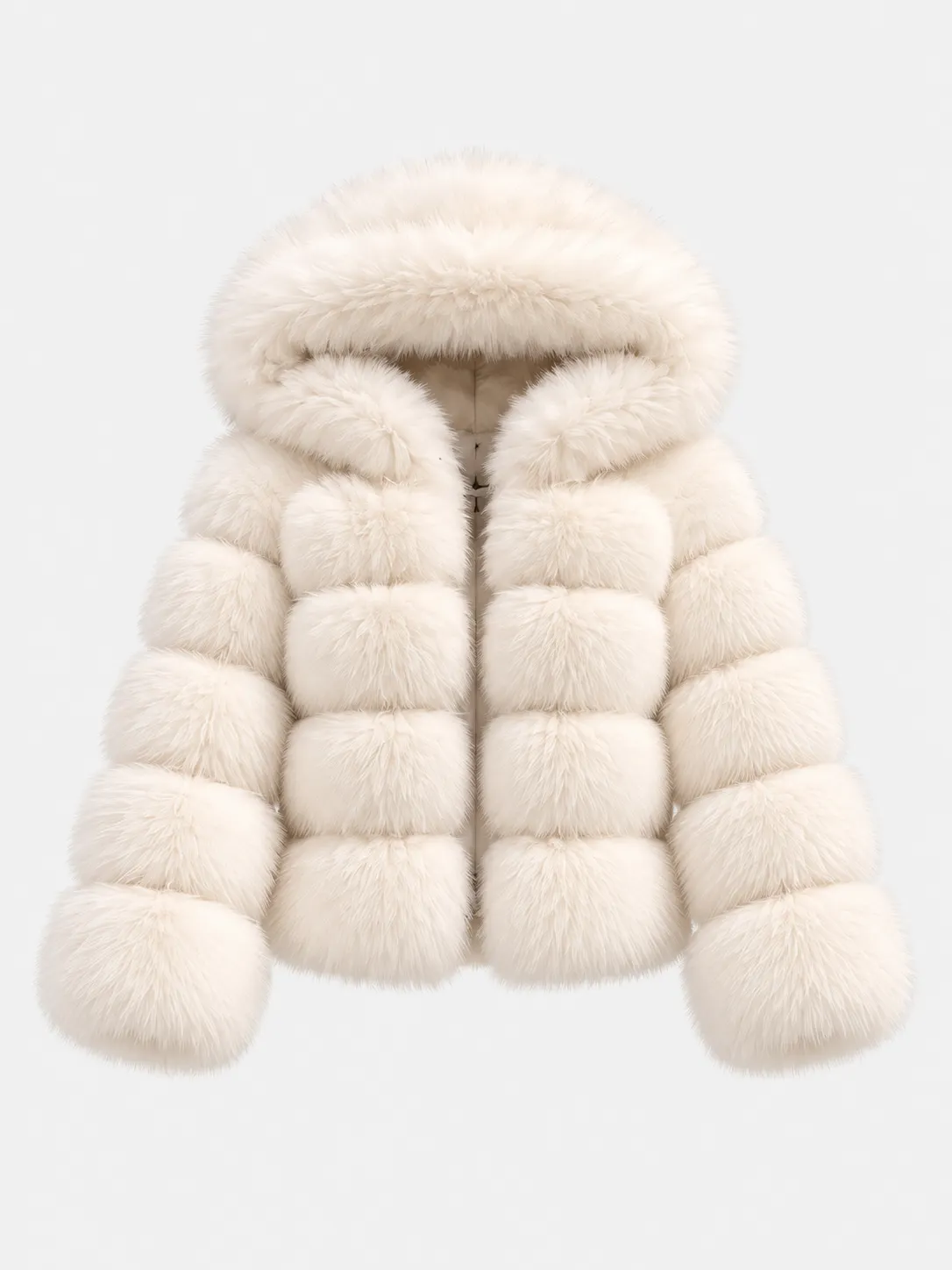 Ivory Hooded Tiered Plush Jacket