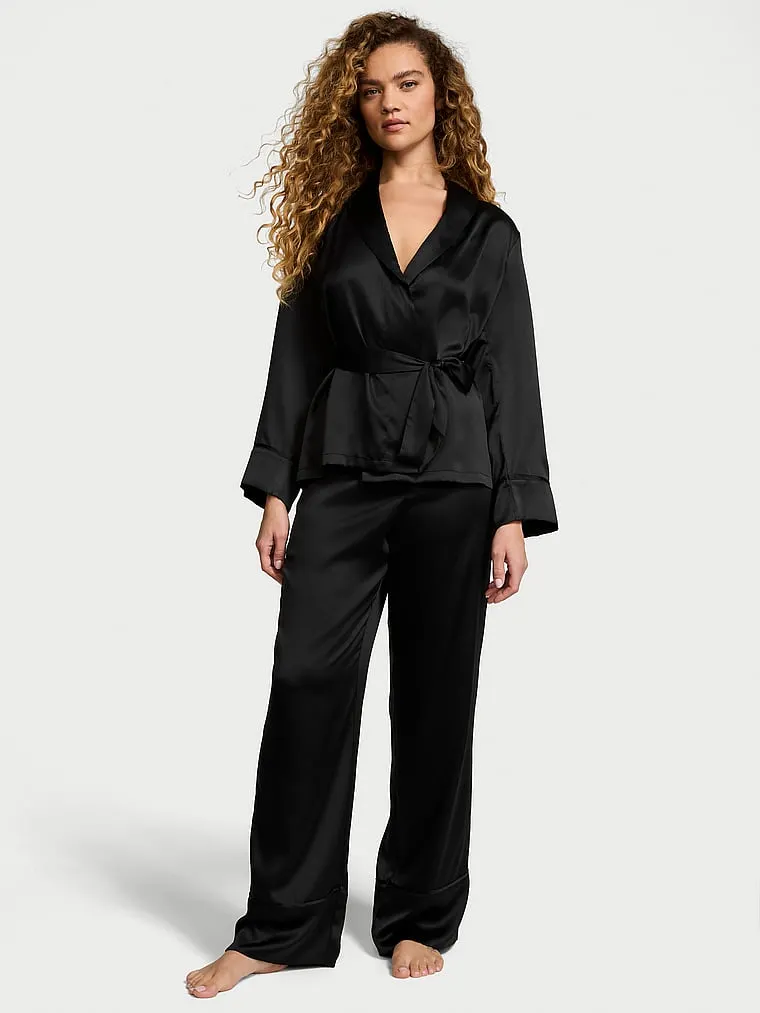 Dream Satin Wrap Top Long Pajama Set